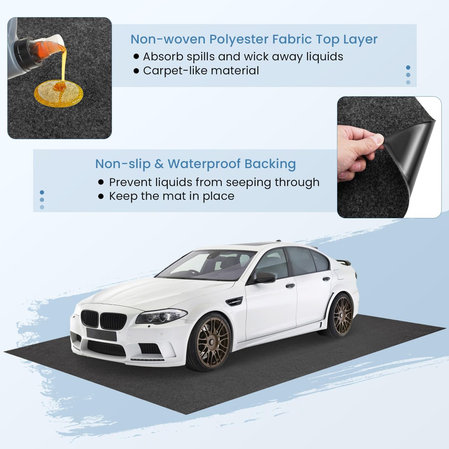 253 x 221 cm Reusable and Washable Garage Floor Mat Includes Double Sided Tape