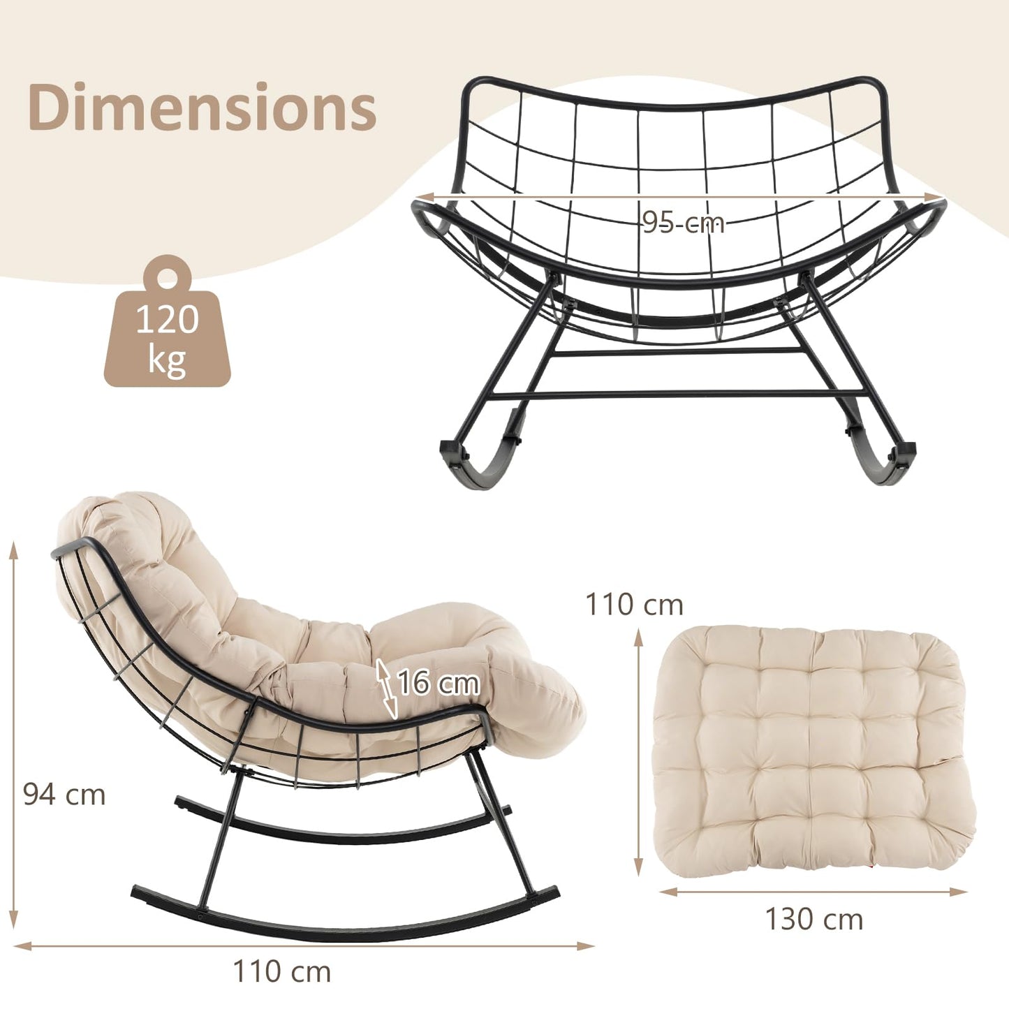 Oversized Patio Wicker Egg Chair with Thick and Removable Cushion