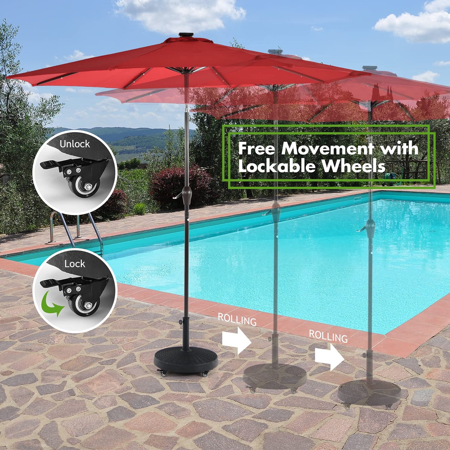 24kg Heavy Duty Resin Parasol Base with Wheels