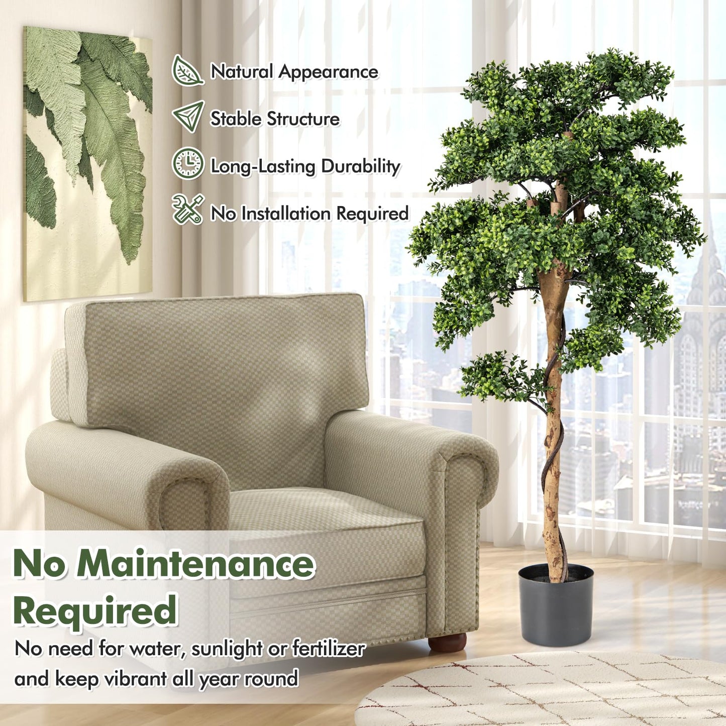 Artificial Boxwood Topiary Tree Potted Plants with PE Leaves