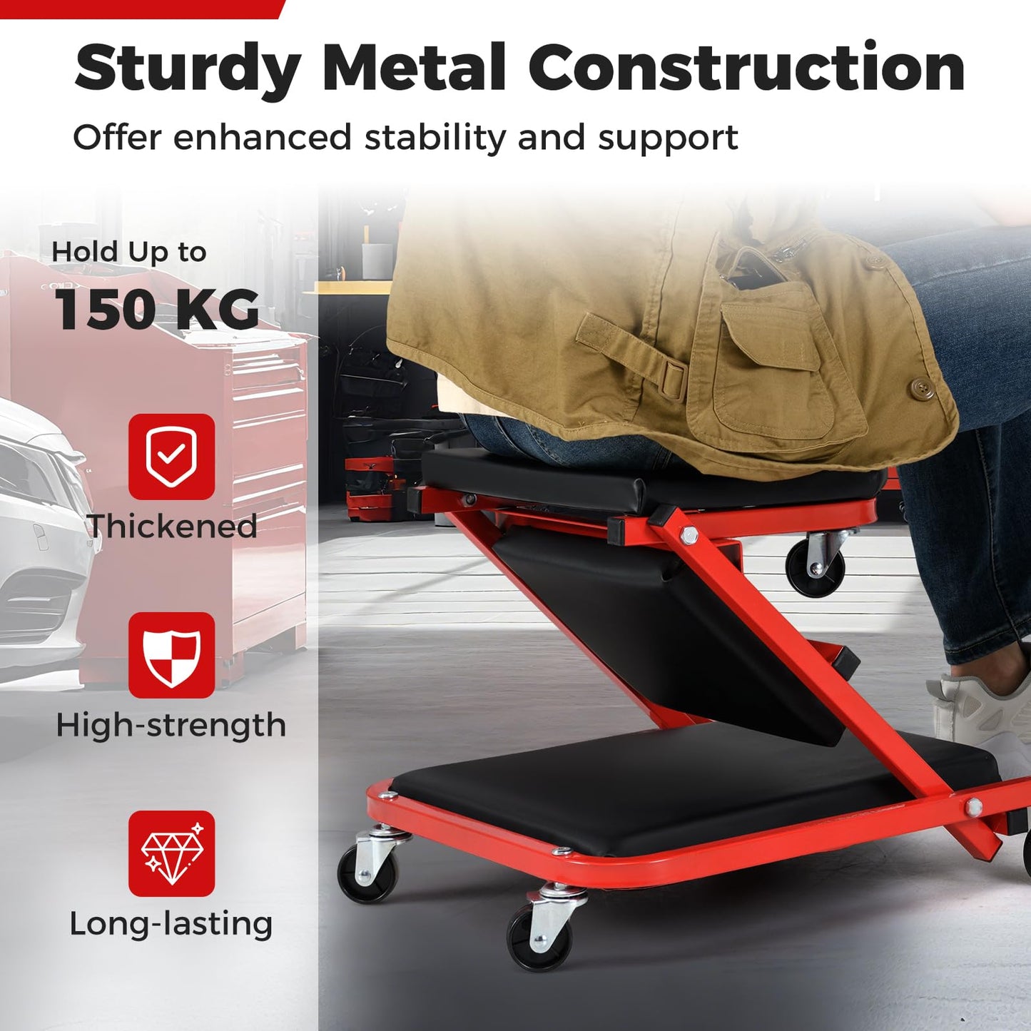 2-in-1 Rolling Creeper Seat Folding Creeper with 6 Universal Wheels