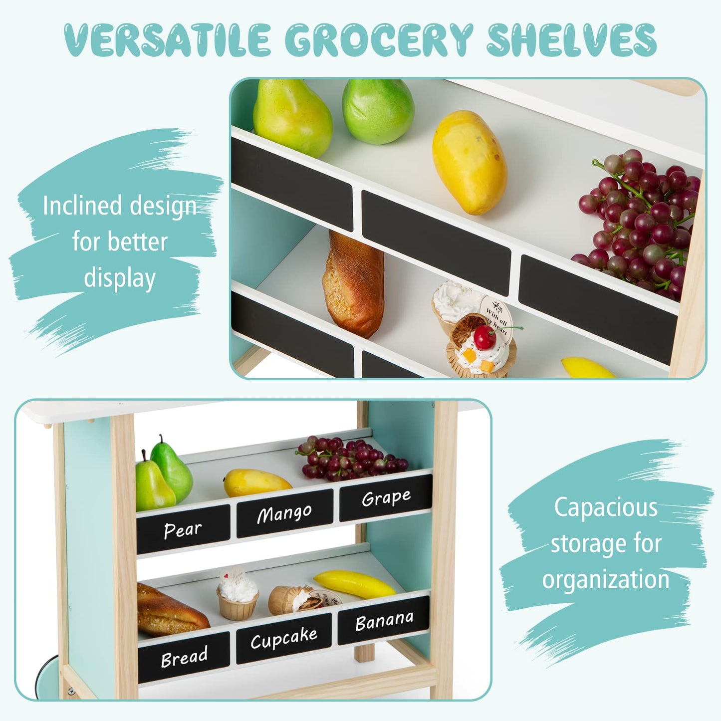Wooden Pretend Play Kids Grocery Store with Chalkboard