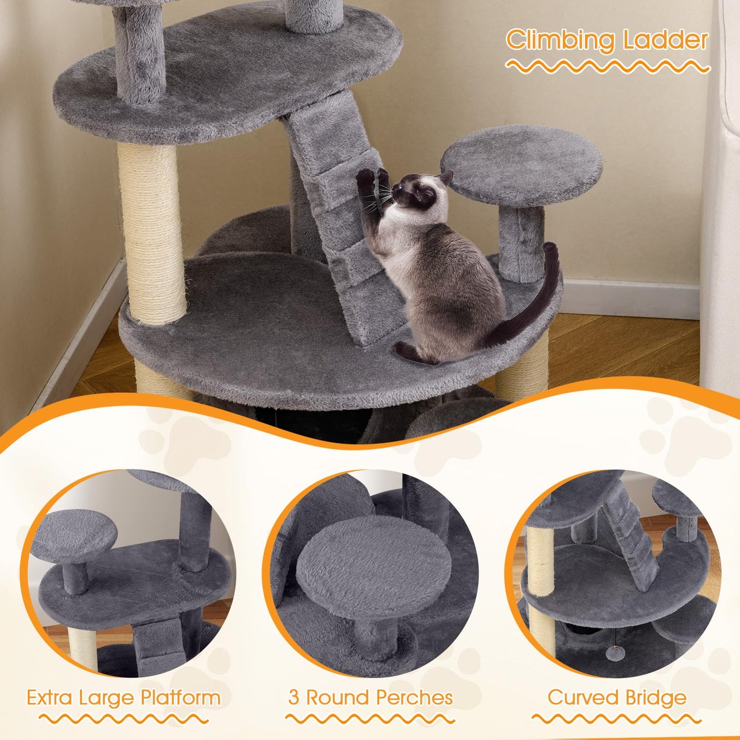 Multilevel Cat Climbing Tower with Condo Sisal Scratching Posts