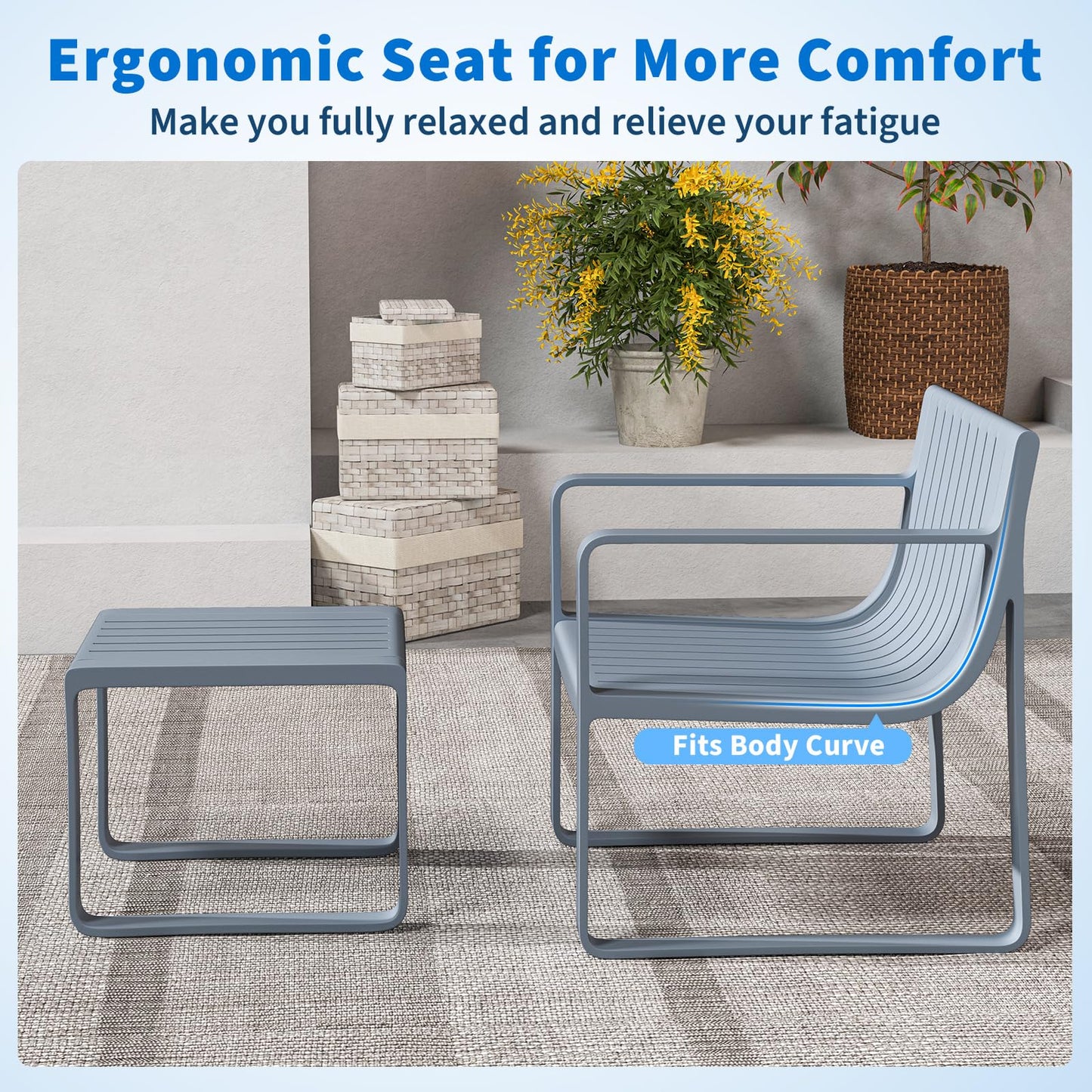 Weatherproof PP Garden Chair with Square Coffee Table