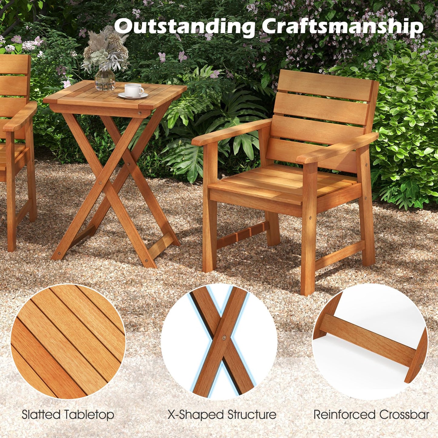 50cm Folding Table Outdoor Bistro Table with Slatted Tabletop