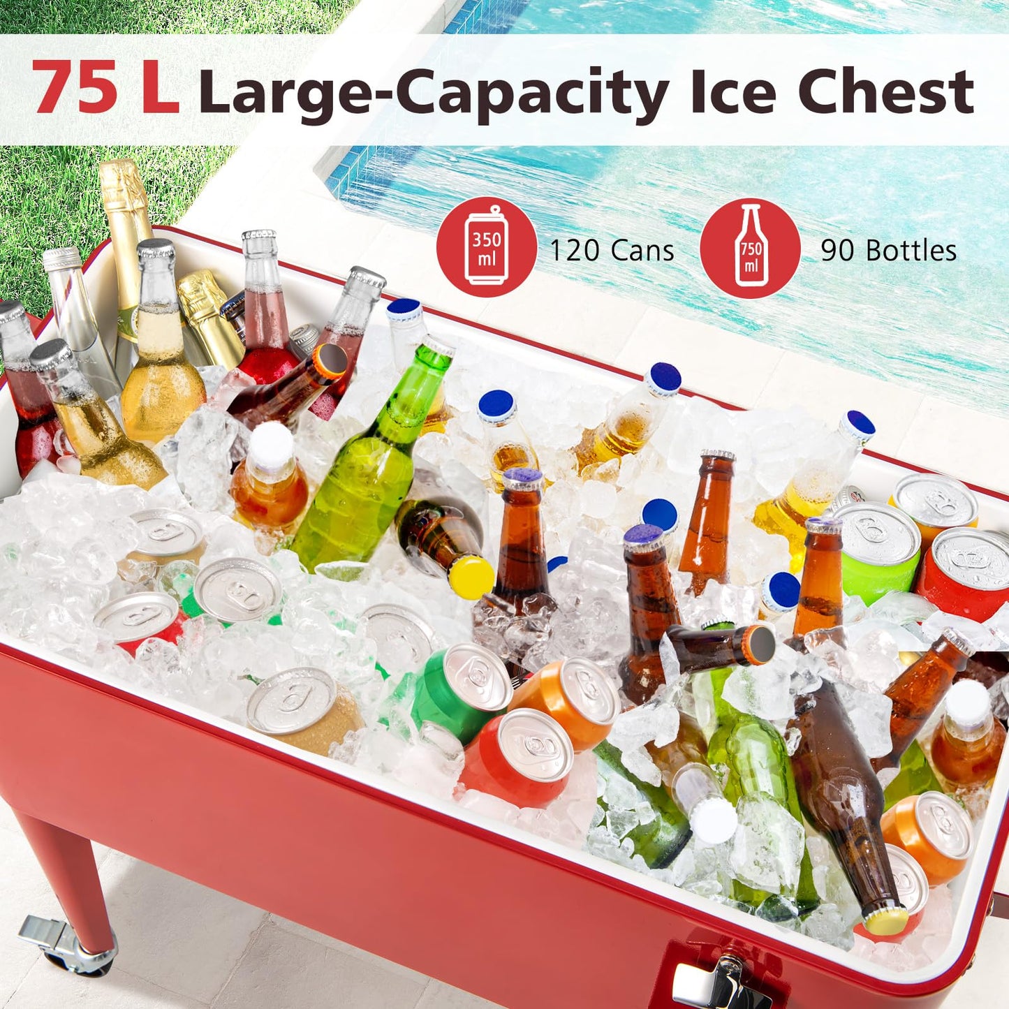 Giantex 80-Quart Rolling Ice Chest Stainless Steel Beverage Cooler Cart with Wheels