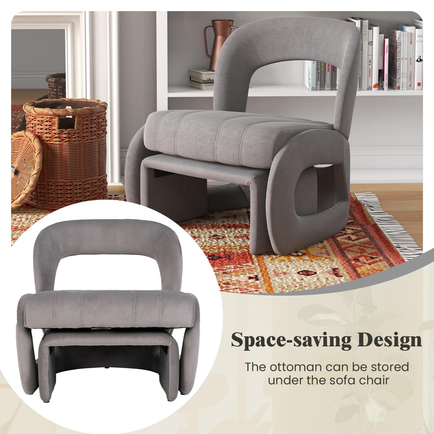 Accent Chair with Ottoman and Open Curved Back