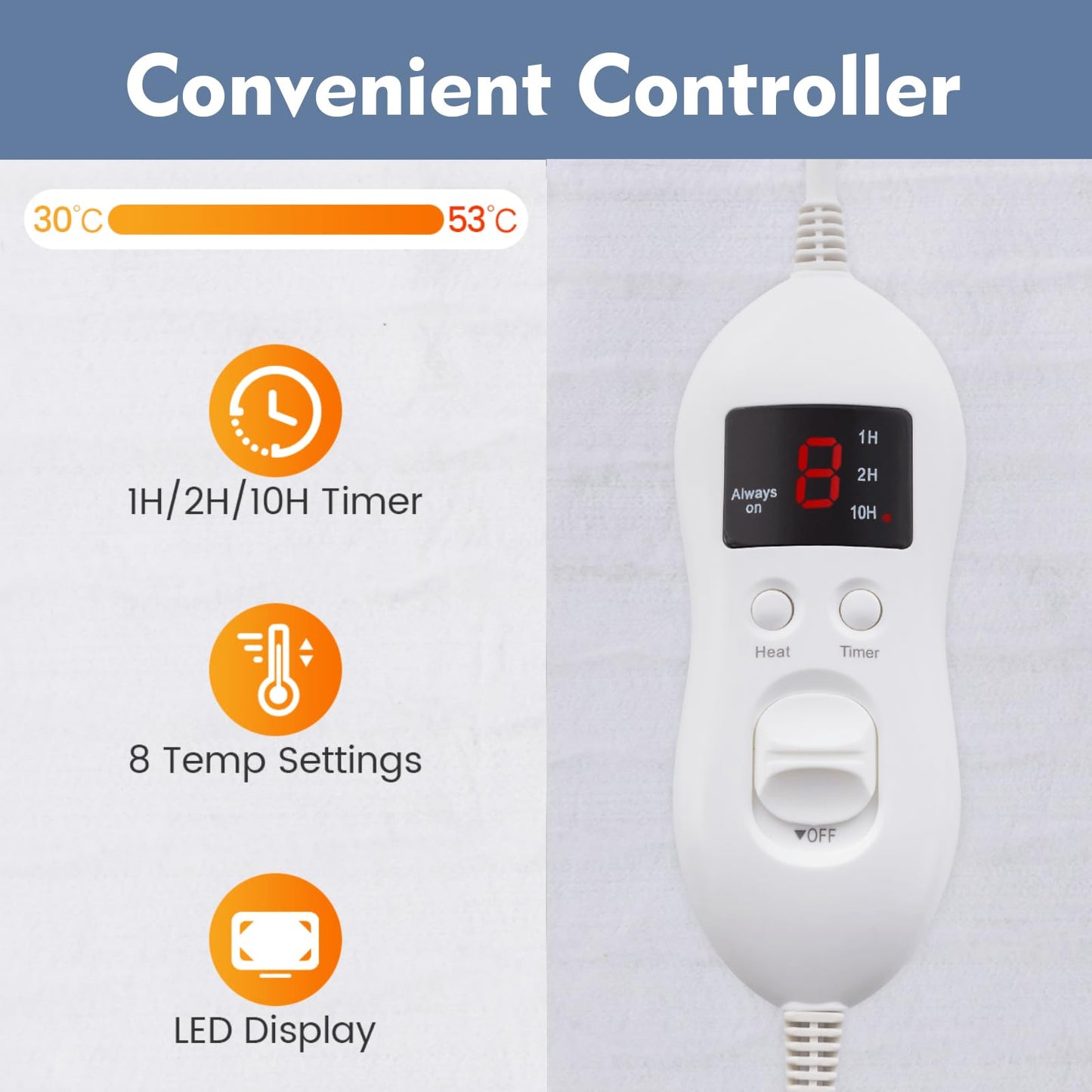 Heated Mattress Pad with 8 Temp Settings and Timing Function