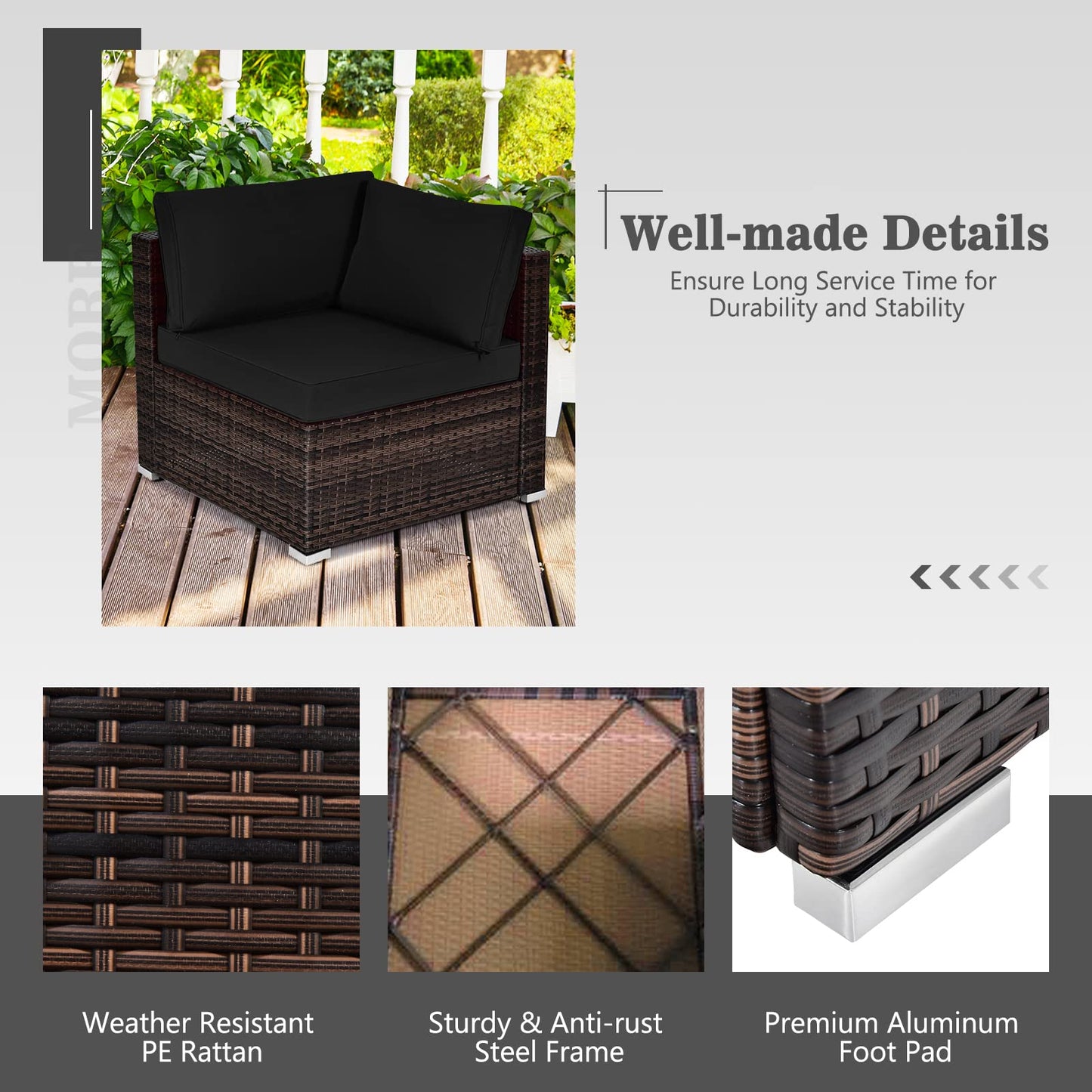 6 PCS Corner Patio Conversation Sofa Set with Tempered Glass Table and Cushions