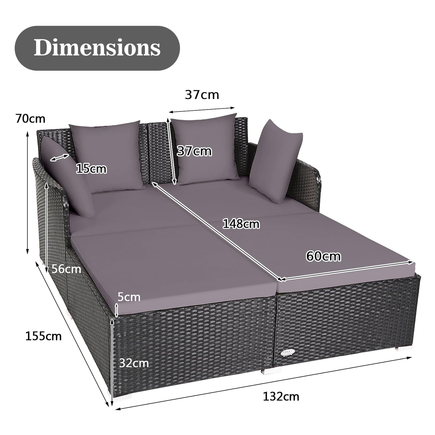 Rattan Garden 2 Seater Daybed Furniture Set with Cushions