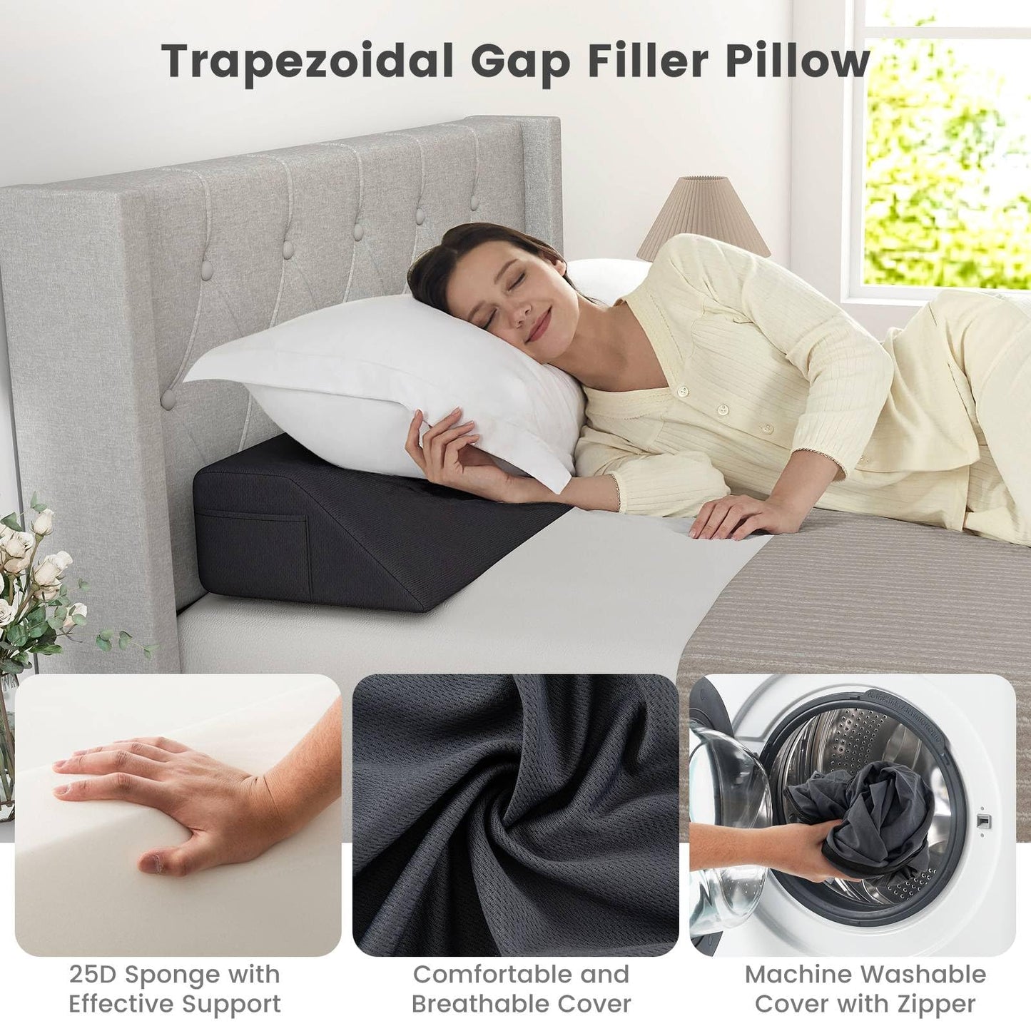 Bed Wedge Pillow with 2 Storage Pockets