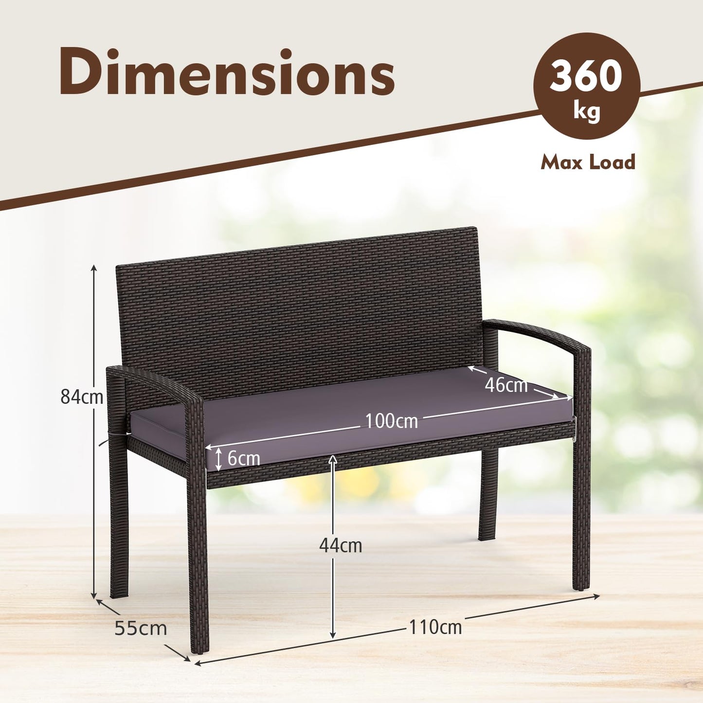 2 Seater Wicker Leisure Loveseat with Soft Seat Cushion