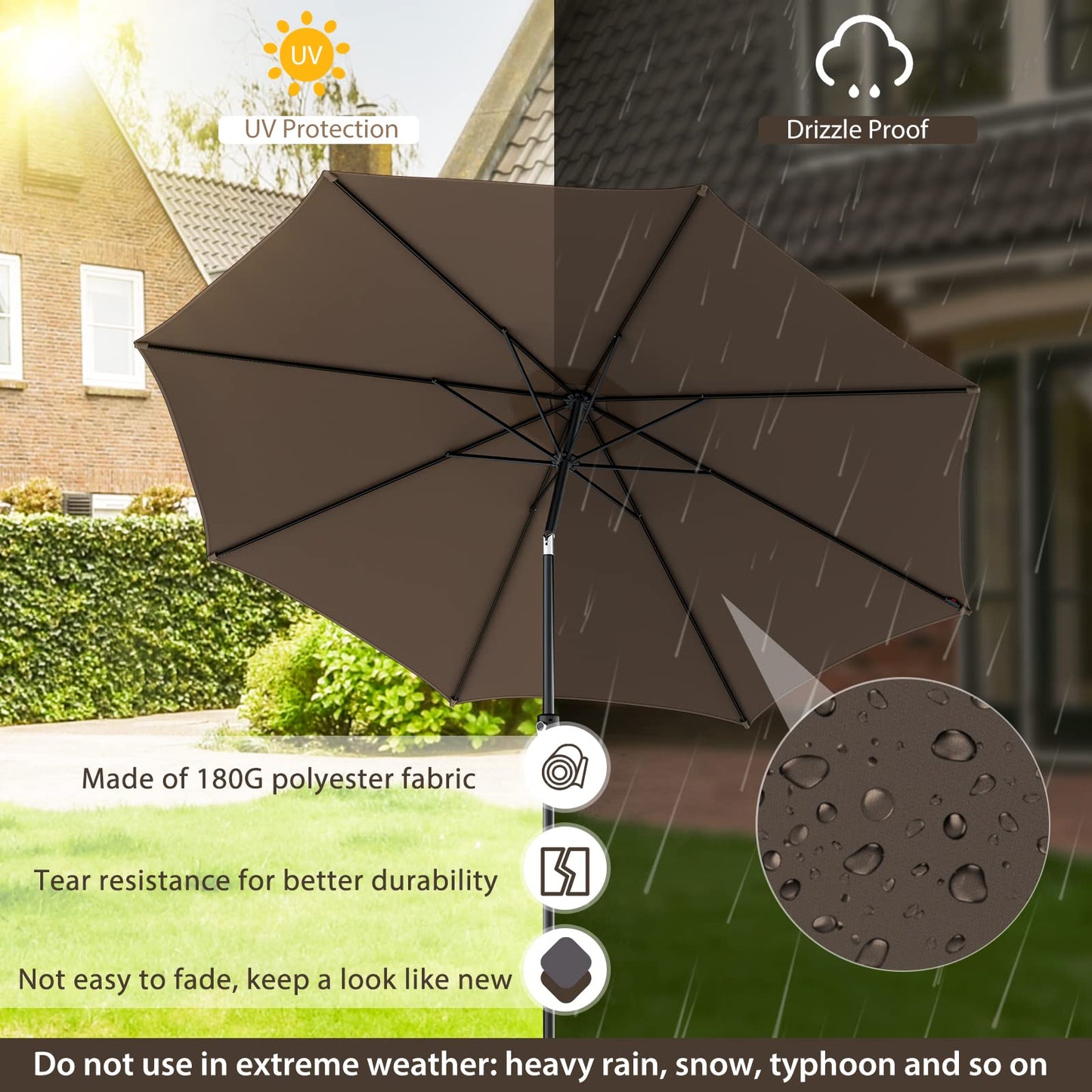 112 Solar Powered LED Lights Patio Umbrella with Tilt