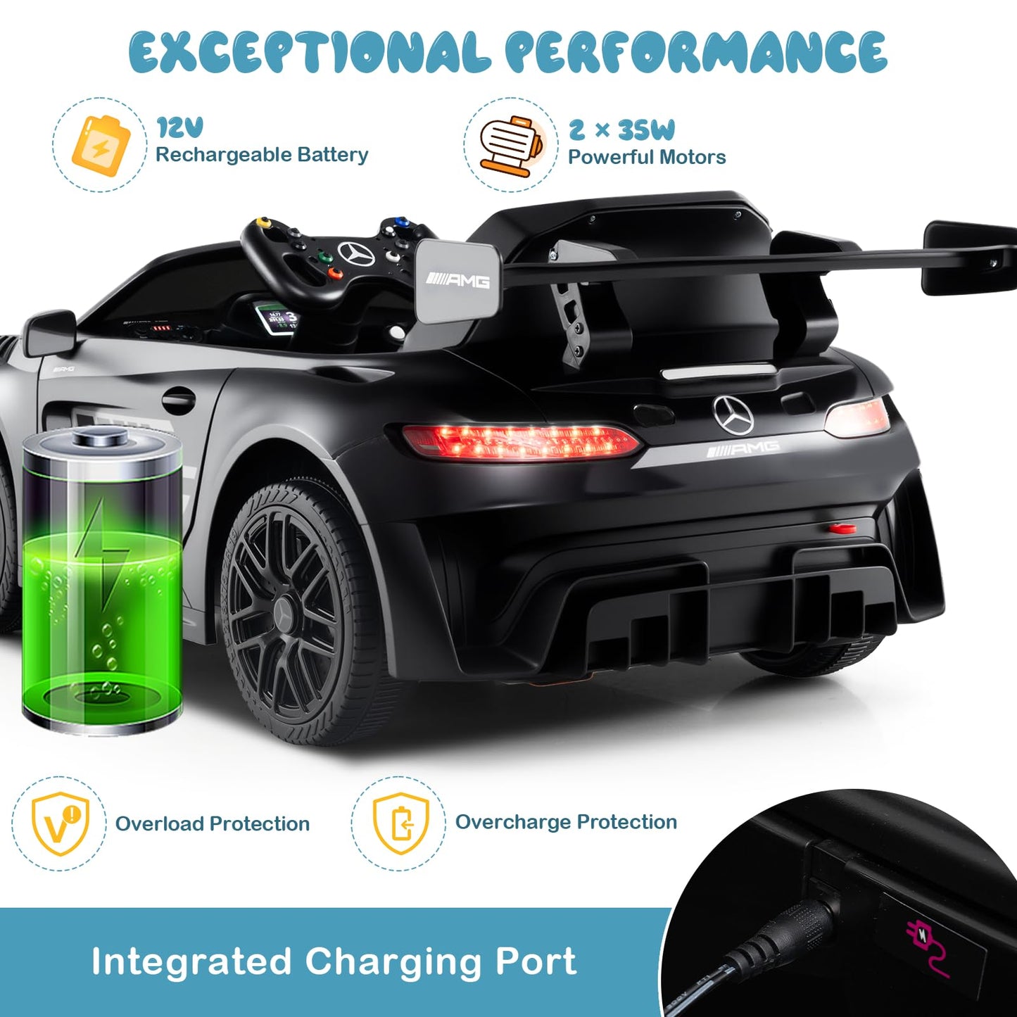 12V Kids Powered Ride on Car Benz GT3 with Spoiler and Remote Control