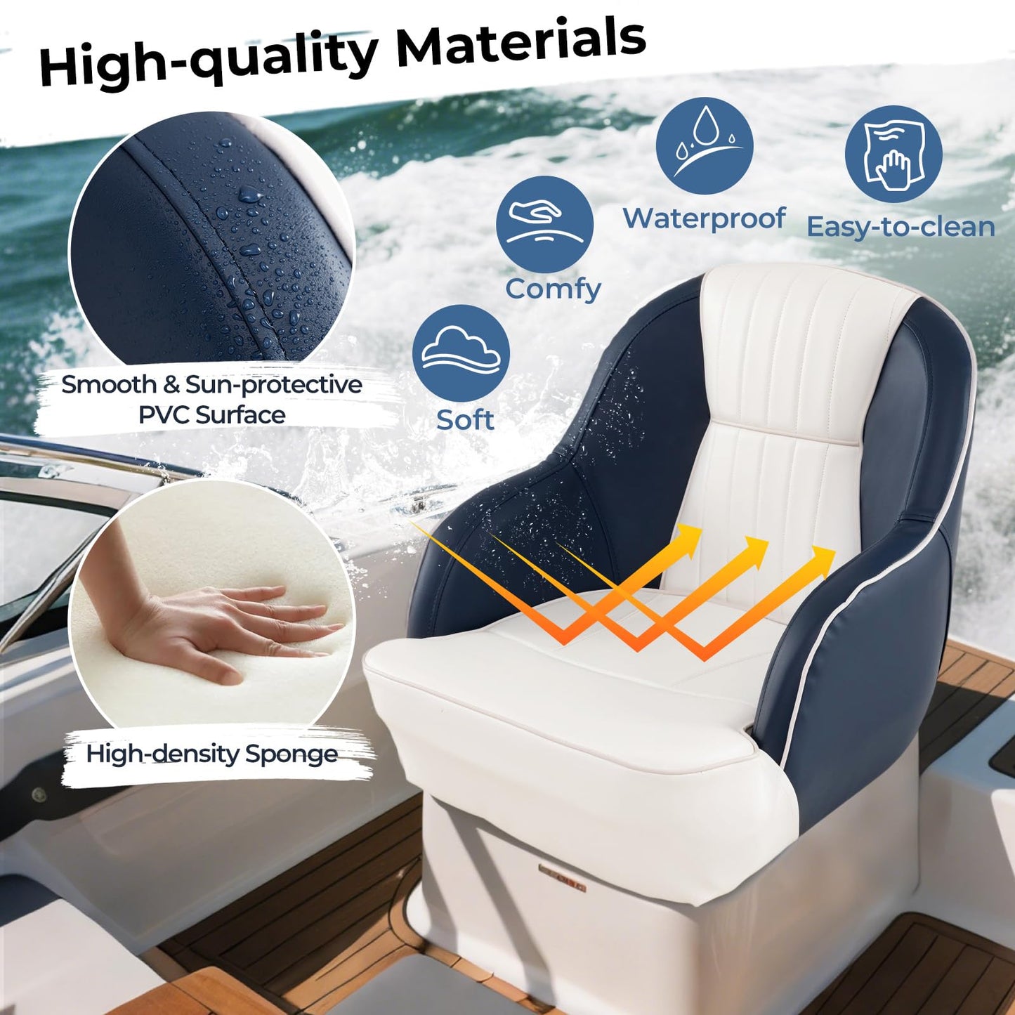 Pontoon Boat Chair with Thickened Sponge Padding
