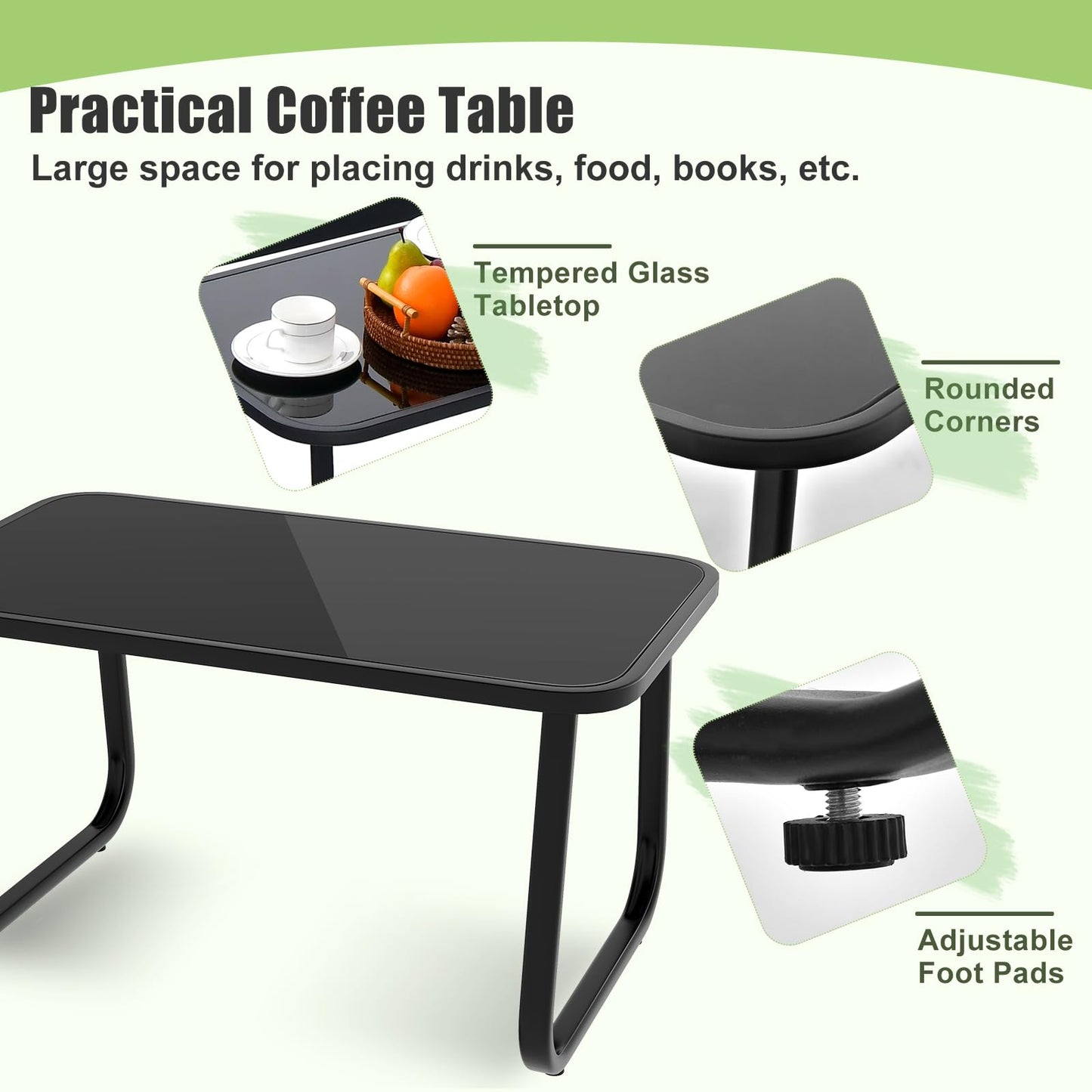 Metal Frame Outdoor Conversation Set with Loveseat and Glass Coffee Table