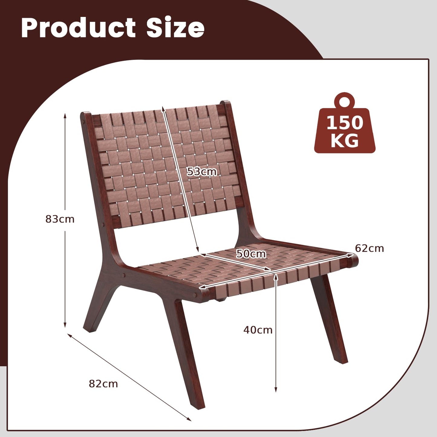 Set of 2 Woven Leather Accent Chairs with Wood Frame