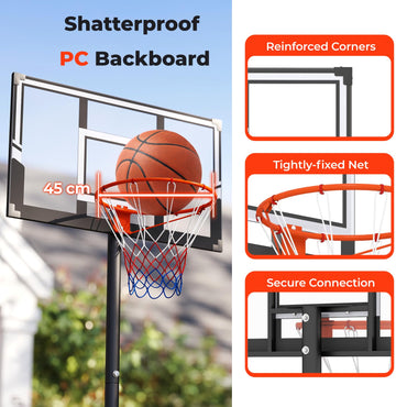 1-3.05m Portable Basketball Hoop Outdoor with Shatterproof Backboard