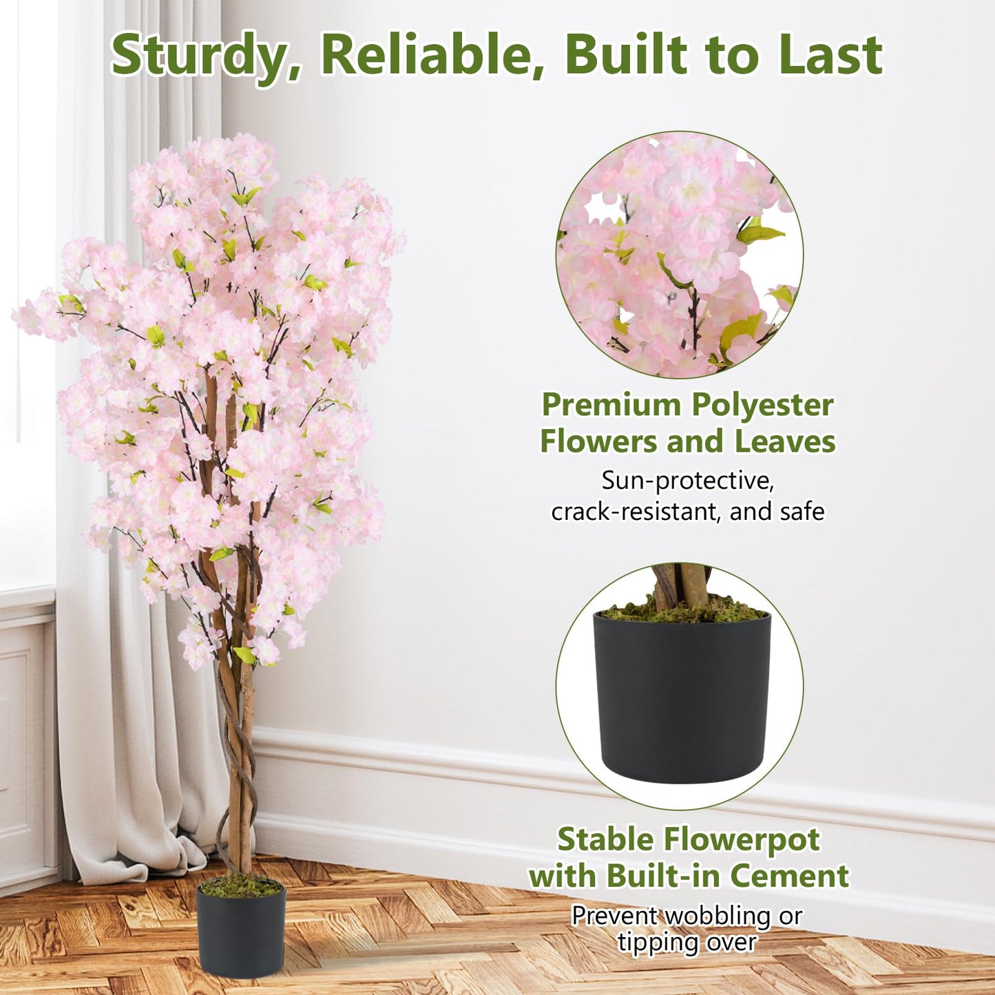 150CM Tall Artificial Cherry Blossom Tree Faux Flower Plant in Nursery Pot