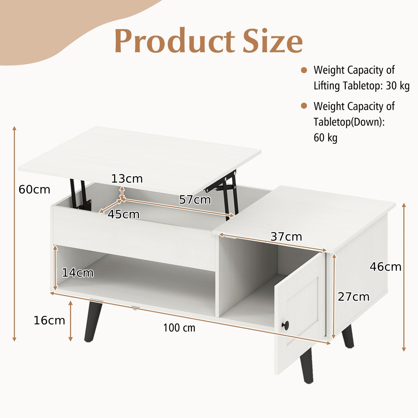 Wooden Lift Up Top Coffee Table with Hidden Storage Compartment