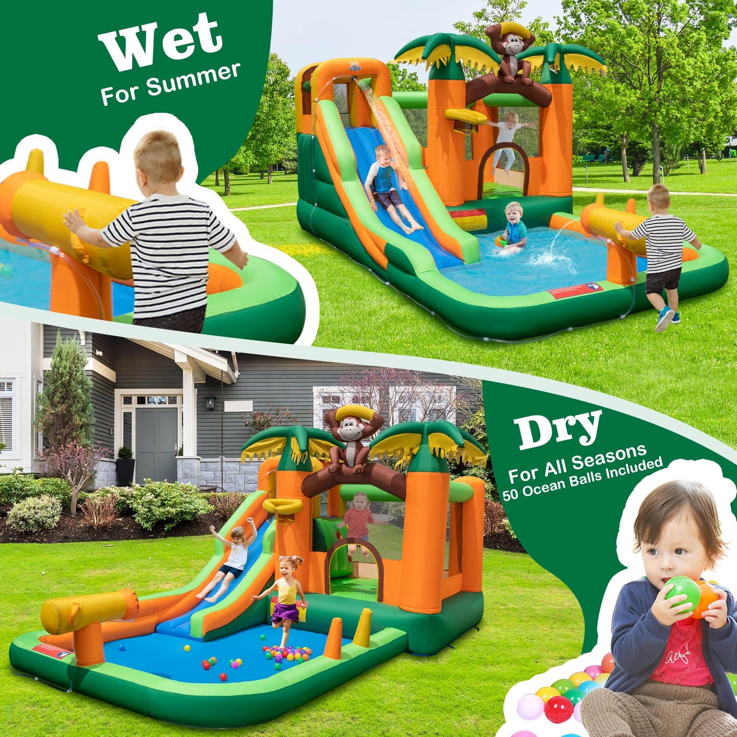 Tropical Themed Kids Bouncy Castle Jumper House for Summer Outdoor Play