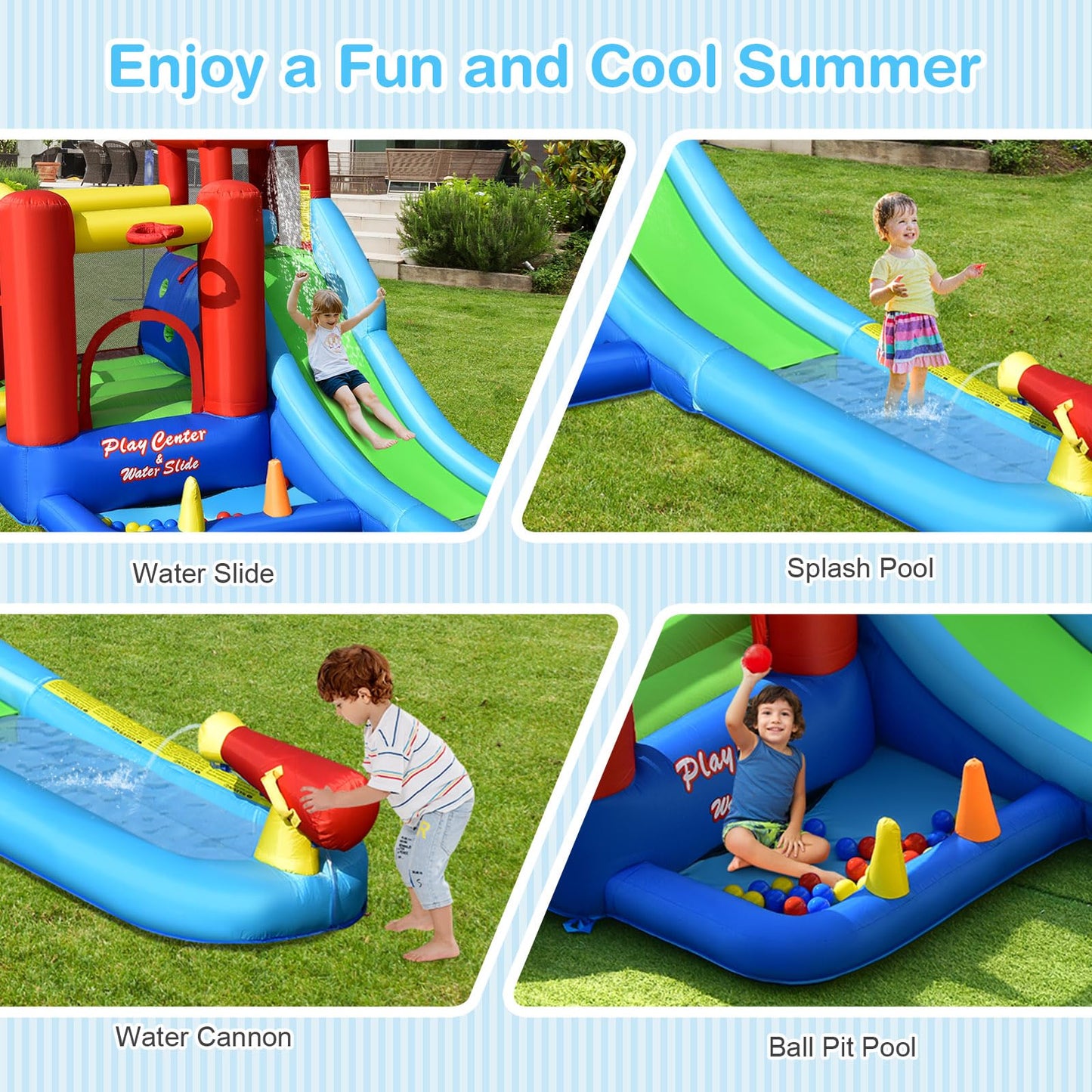 9 in 1 Giant Kids Bounce House with Water Slide without Blower