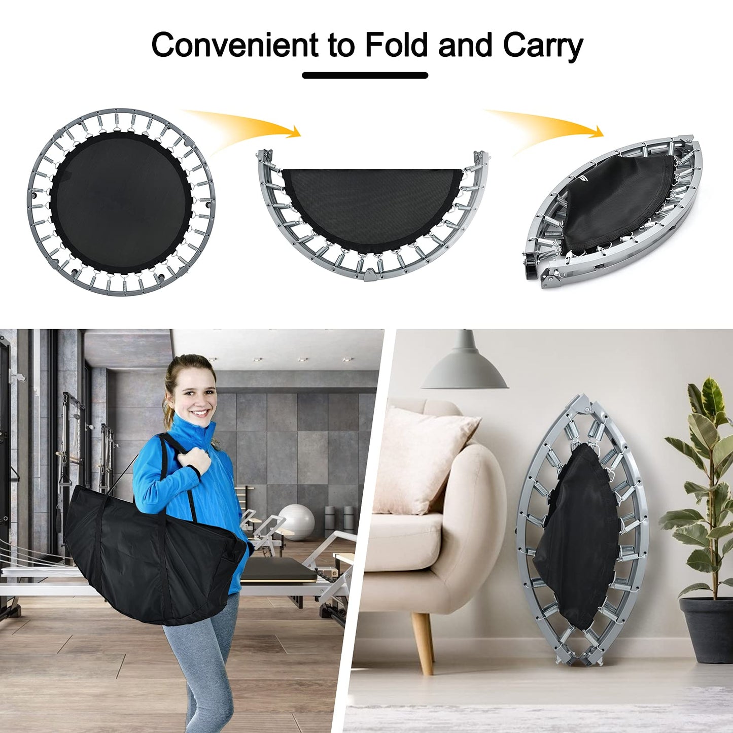 Foldable Fitness Bouncer with 4 Level Adjustable Foam Handle and Safety Padded Cover