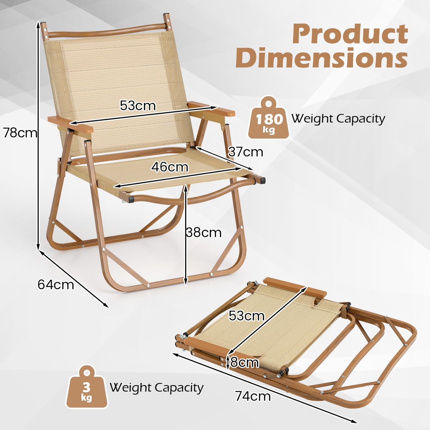 Set of 2 Portable Beach Chairs for Adults with Armrests