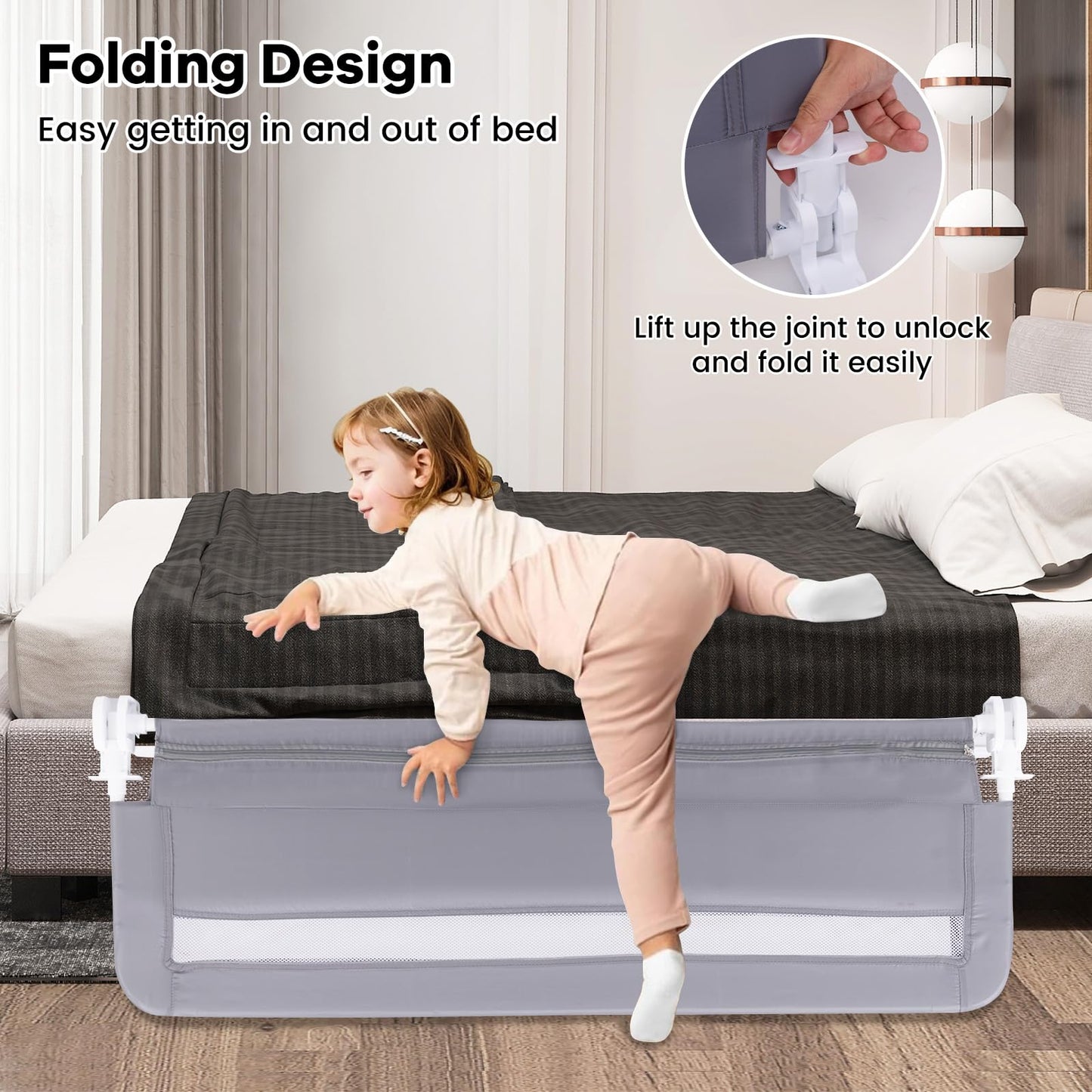 120cm Foldable Safety Beds Guard with Strap
