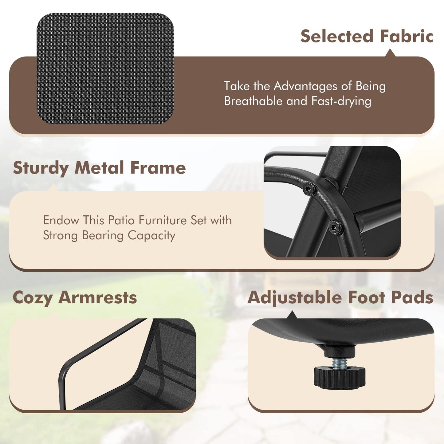 Metal Frame Conversation Set with Loveseat & Glass Coffee Table