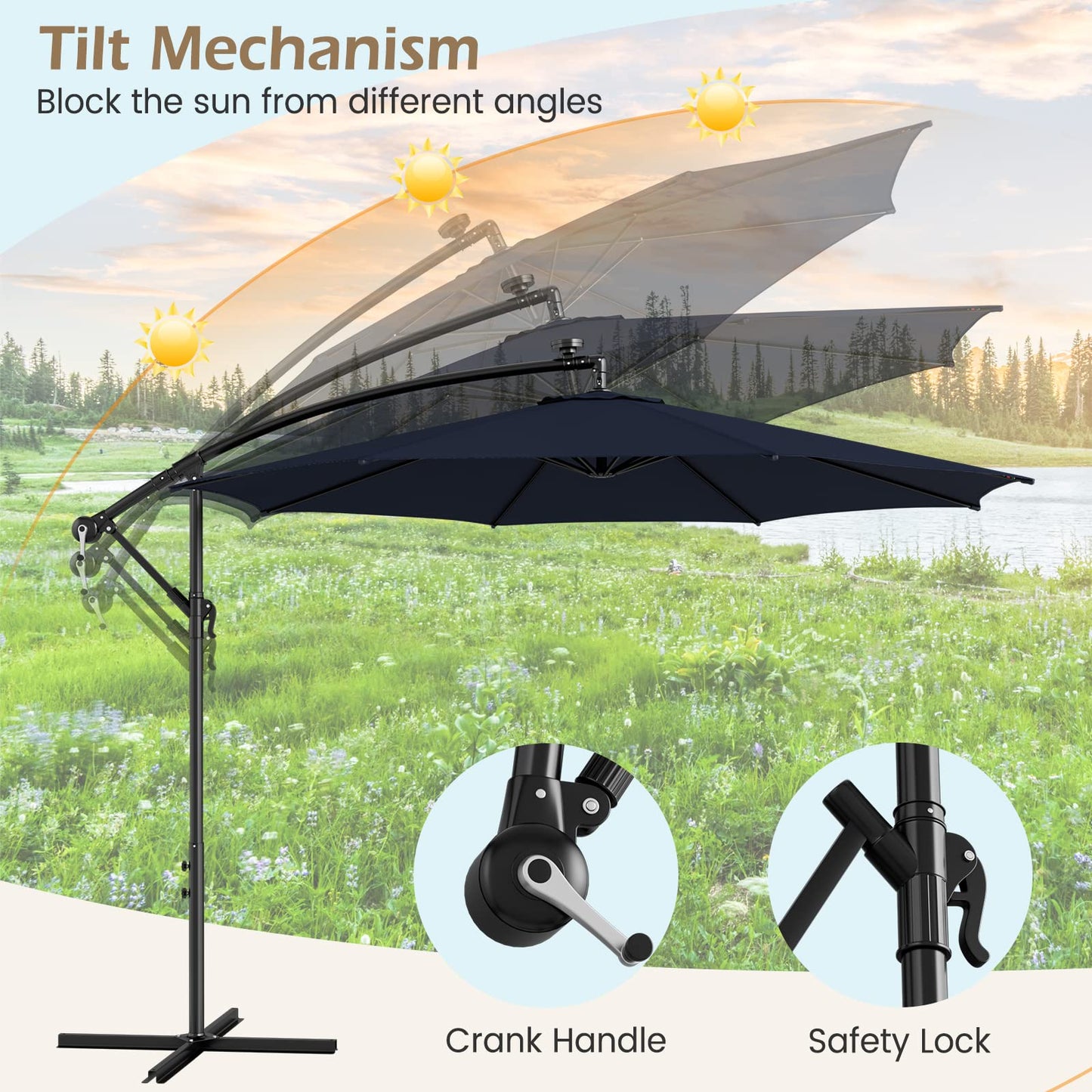 303 CM Solar-Powered Patio Offset Umbrella with 112 LED Lights