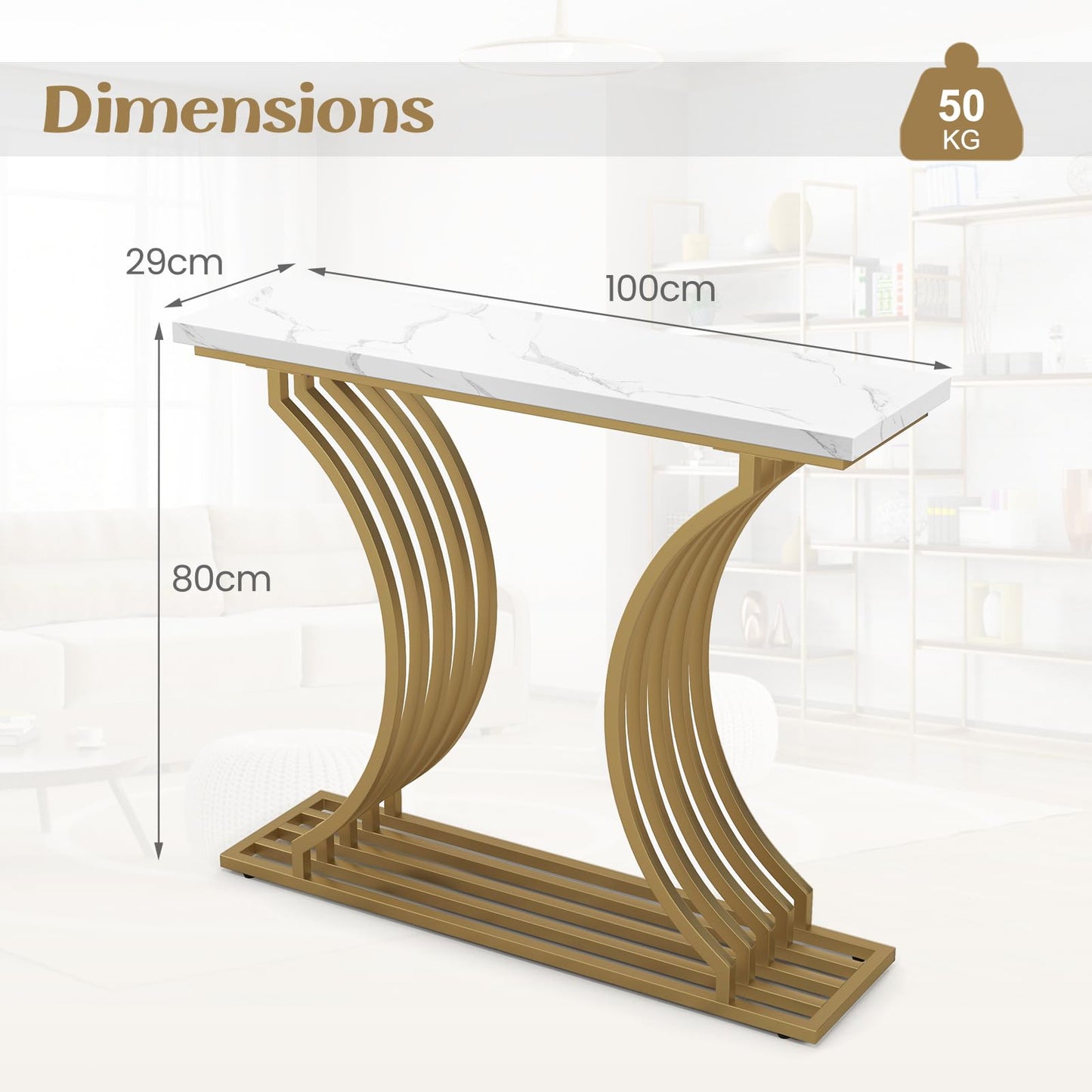 Faux Marble Slim Entryway Table Sofa Side Table