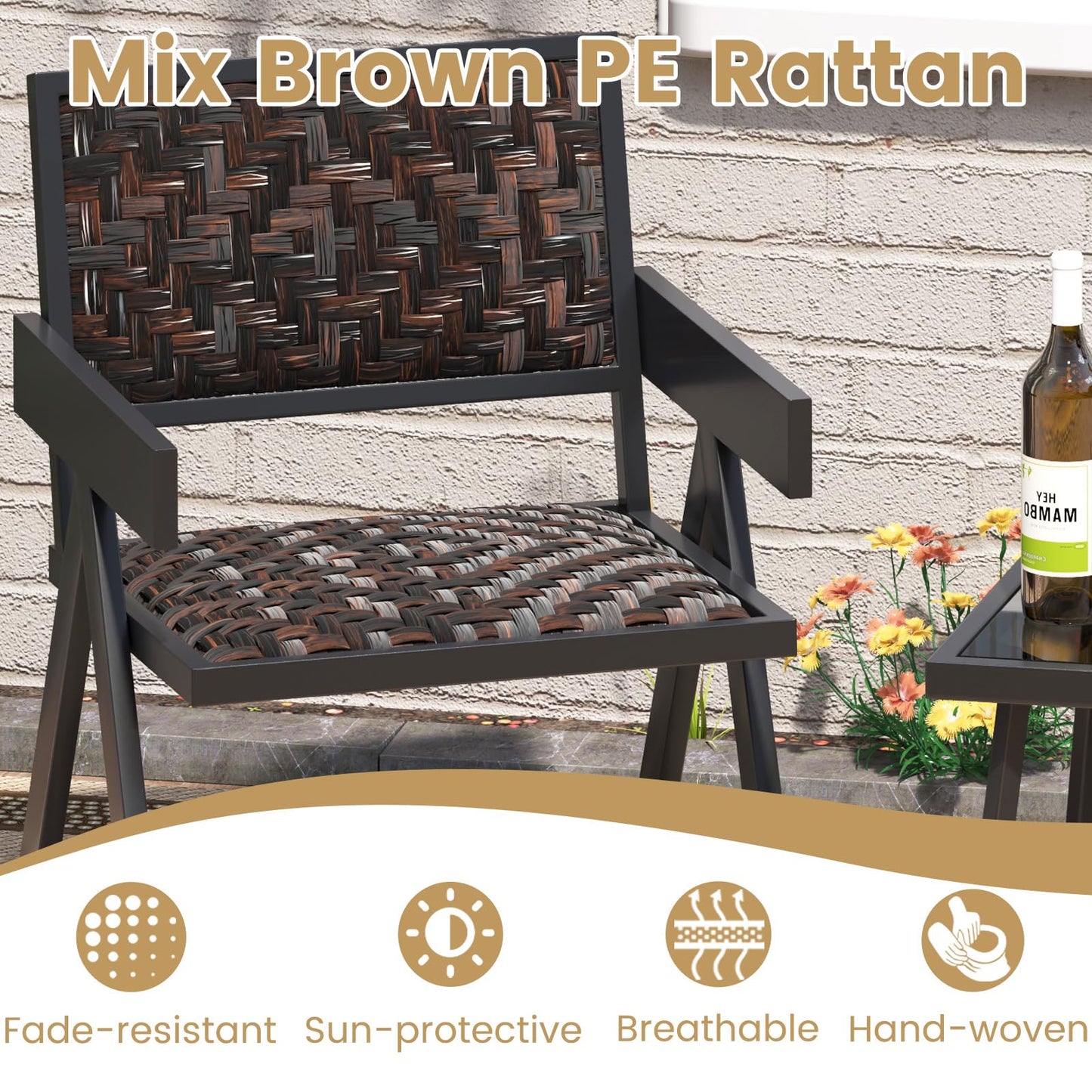 PE Rattan Garden Table and Chairs Set with Quick-Drying Foam