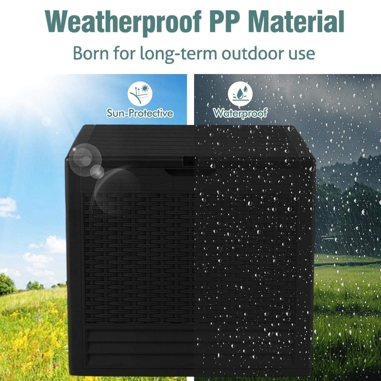 96 L Outdoor Storage Box with Rattan Patterns and Lockable Lid