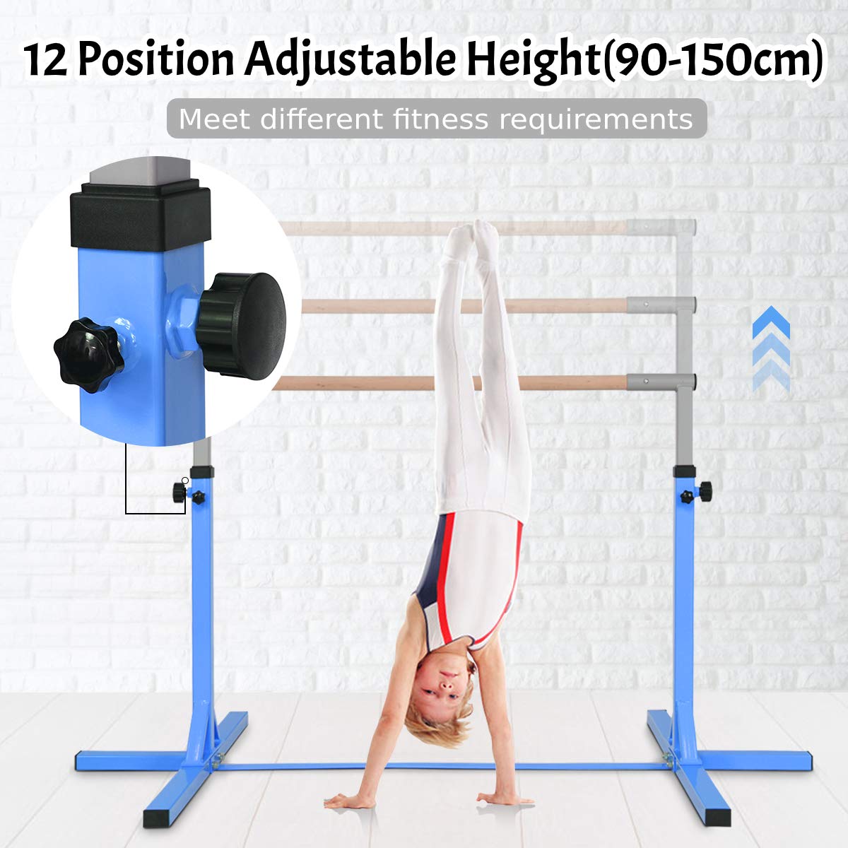 90-150cm Height Gymnastics Training Bar with Non-slip Rubber Pads