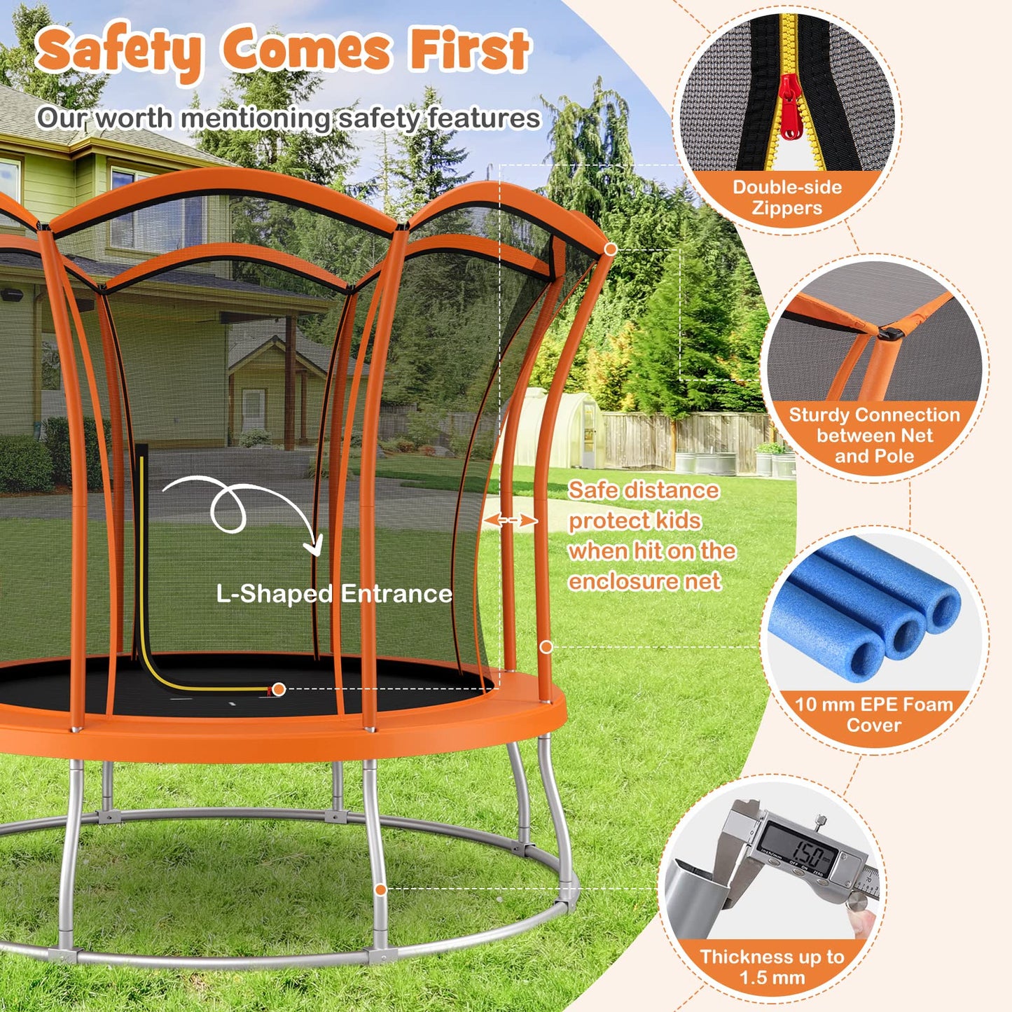 10FT Round Trampolines with Safety Enclosure Net
