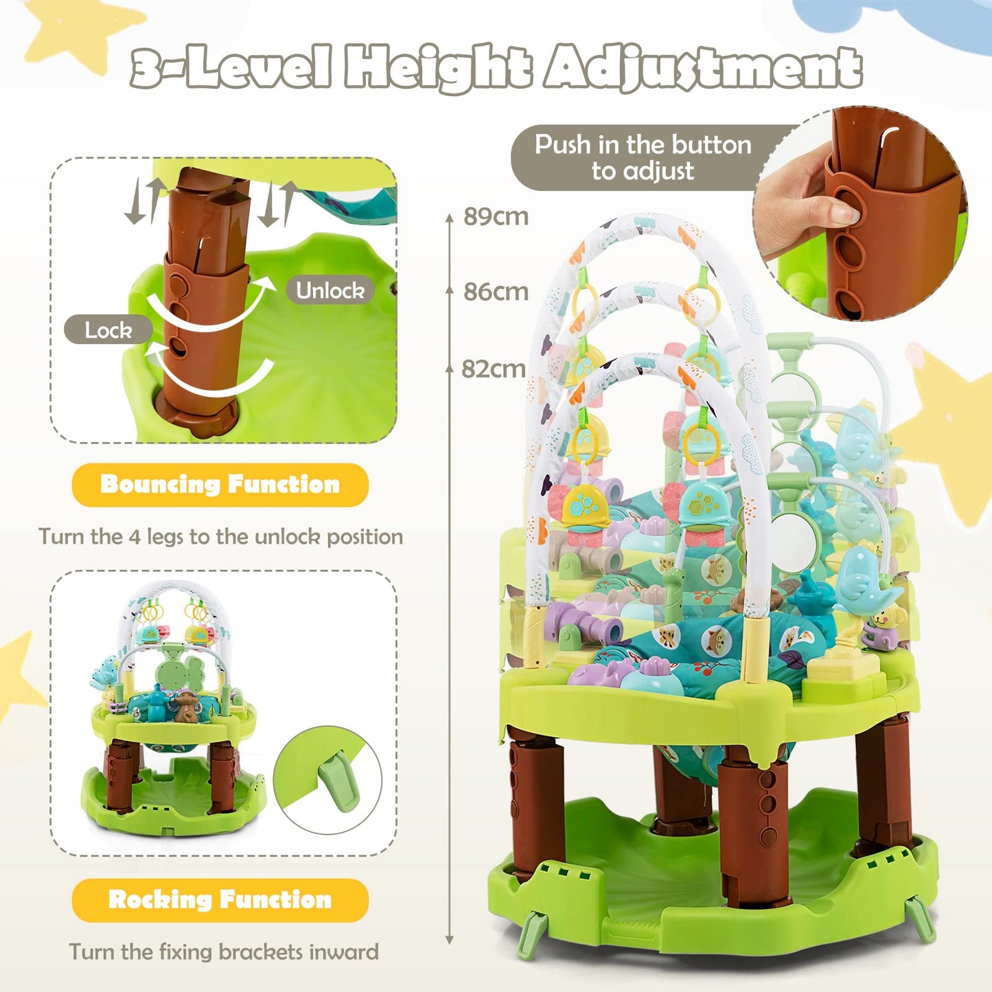 3 in 1 Toddler Bouncer Floor Mat Play Table with 3 Adjustable Height