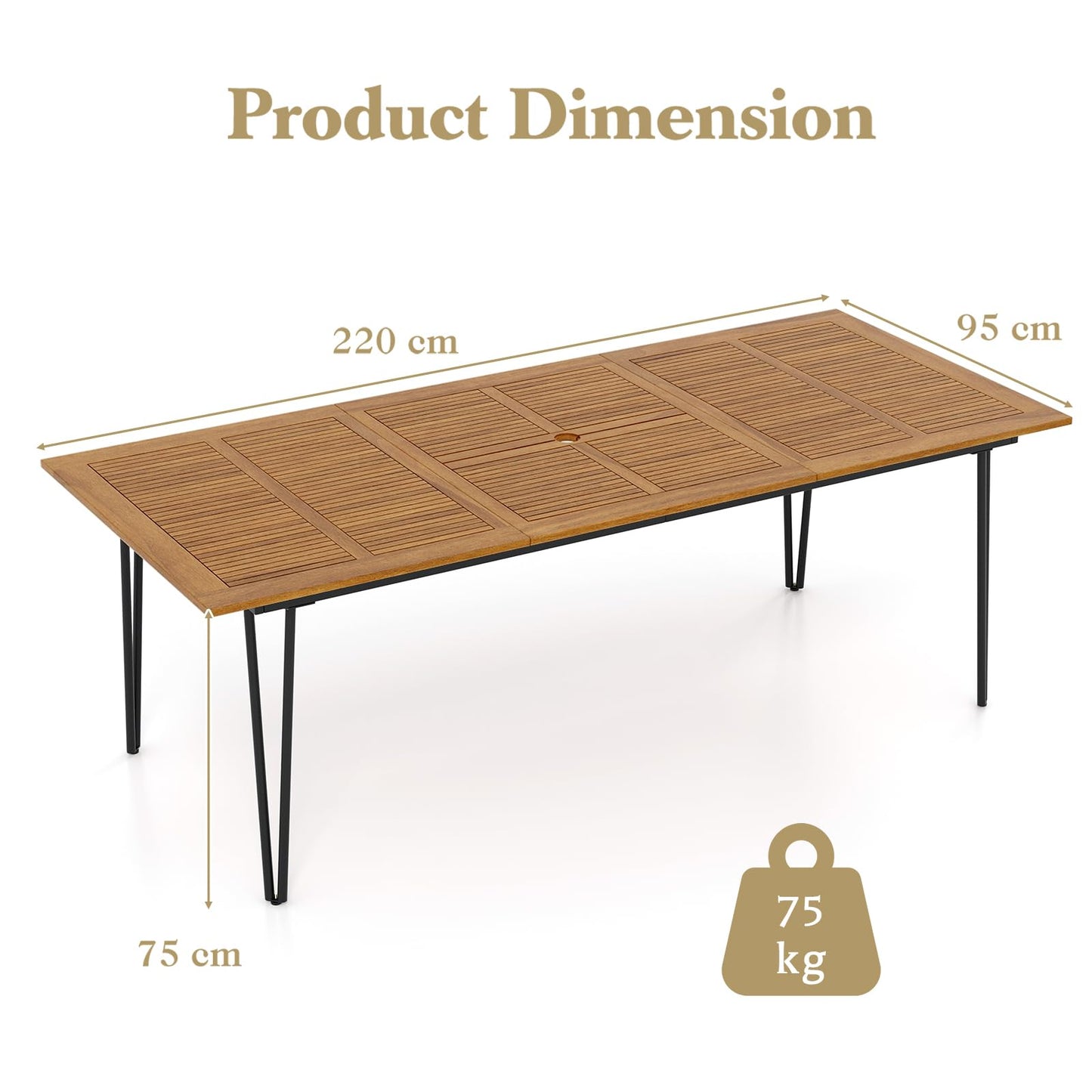 Outdoor Dining Table Acacia Wood Kitchen Table with Metal Legs
