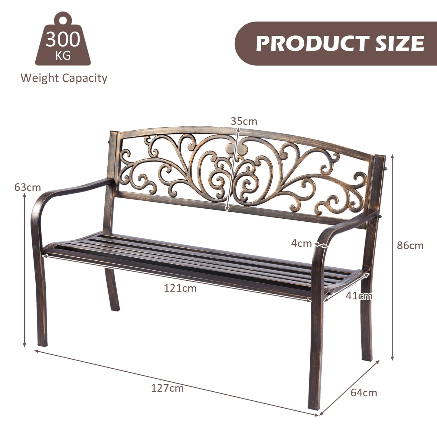 Butterfly Pattern 2 Seater Metal Frame Garden Bench