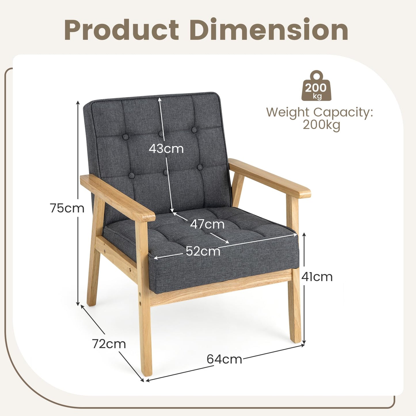 Modern Accent Chair with Rubber Wood Armrests