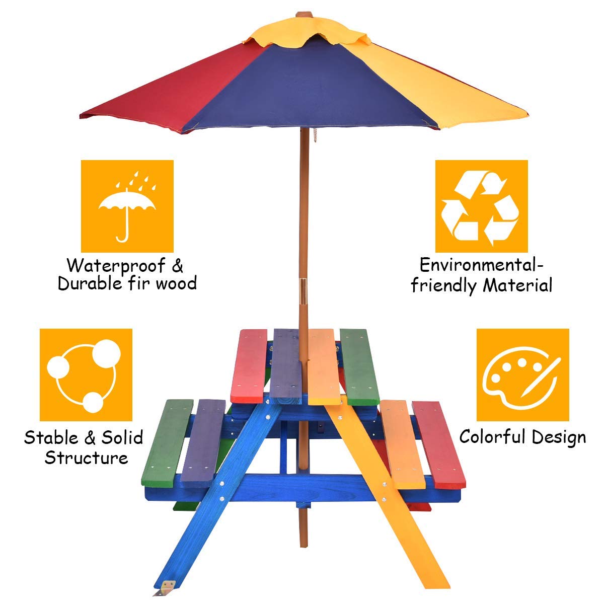 Outdoor Kids Picnic Table with Removable Umbrella