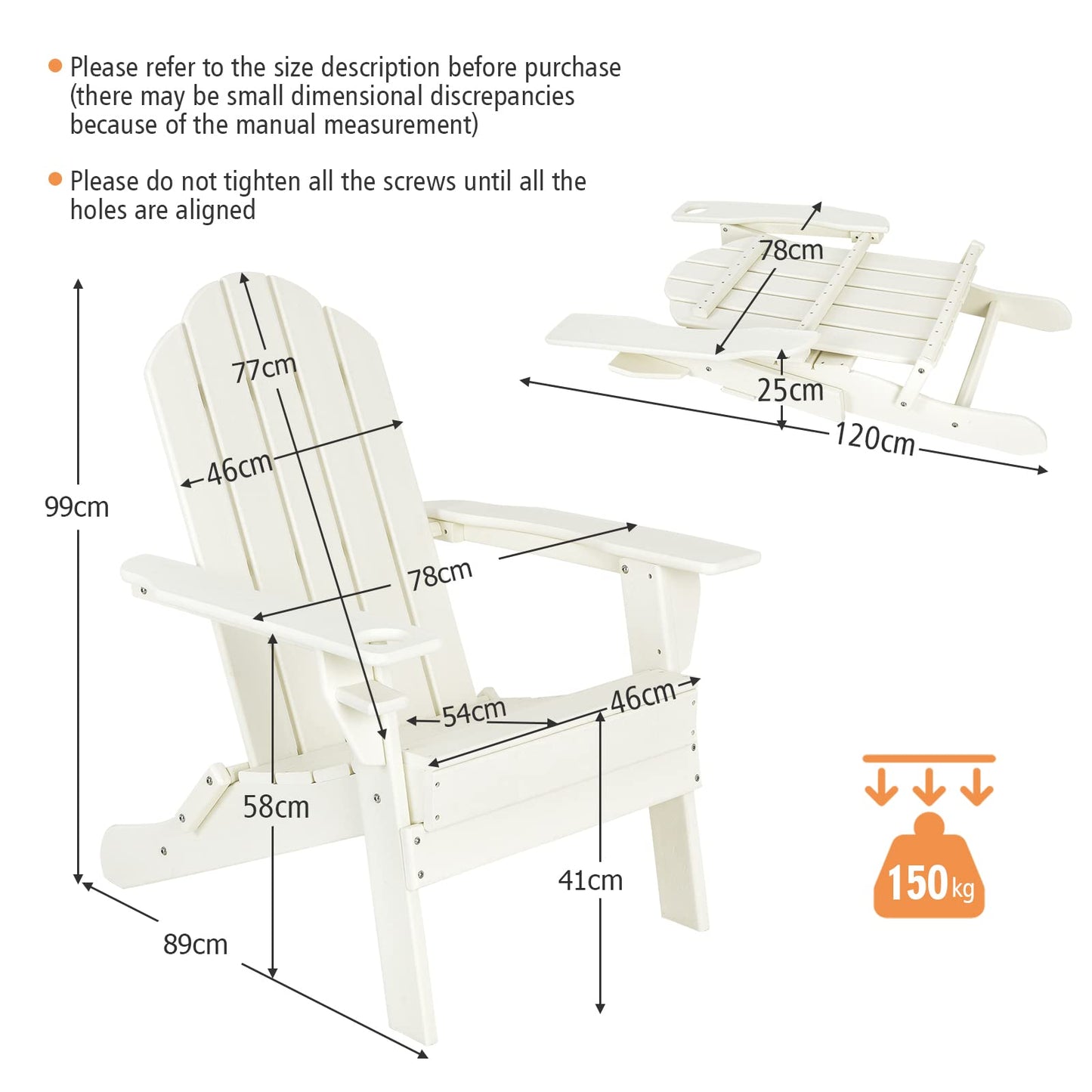 Weather Resistant Folding Adirondack Chair with Built-in Cup Holder