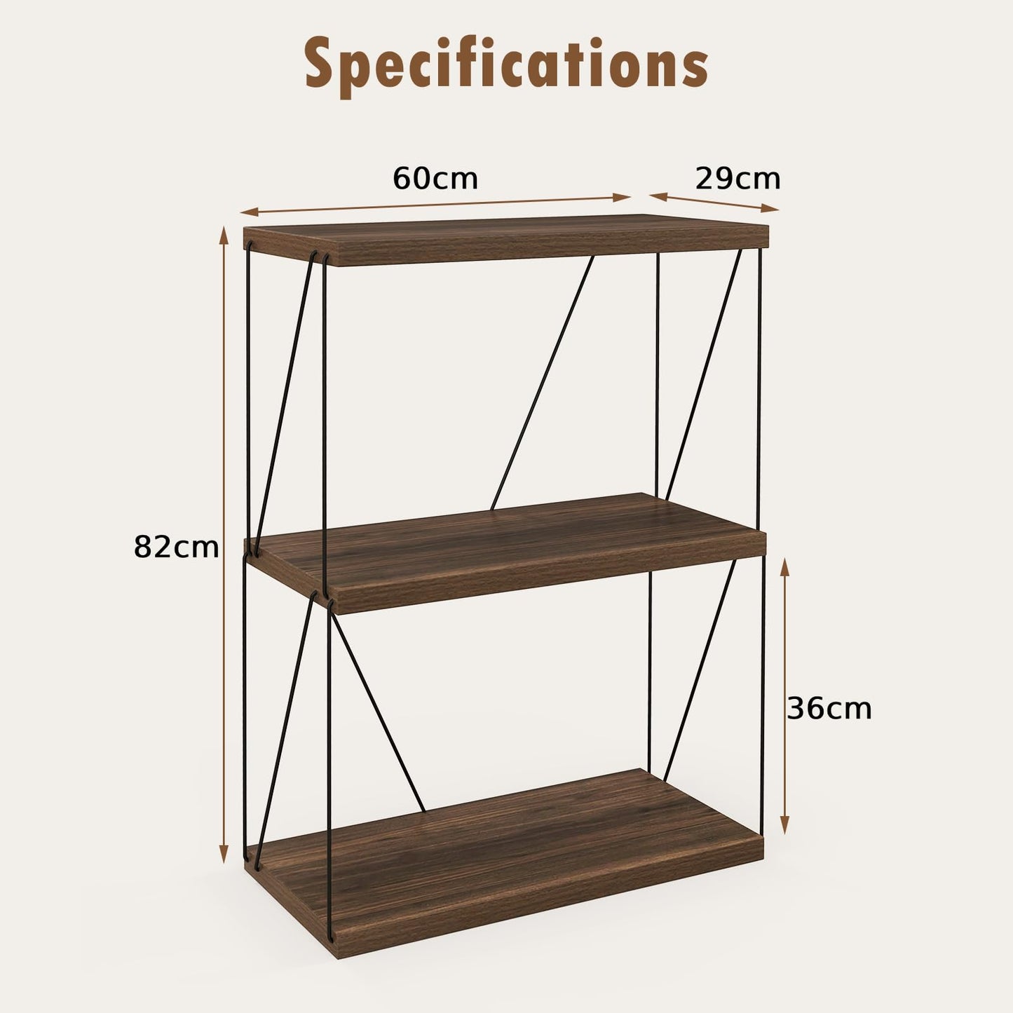 3-Tier Multipurpose Display Rack with Metal Frame for Living Room Home Office