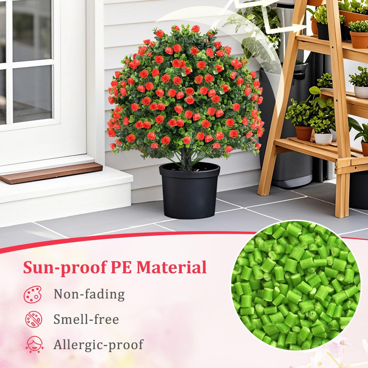 2 Pack Faux Shrub Bushes with Flowers and Plastic Nursery Pot