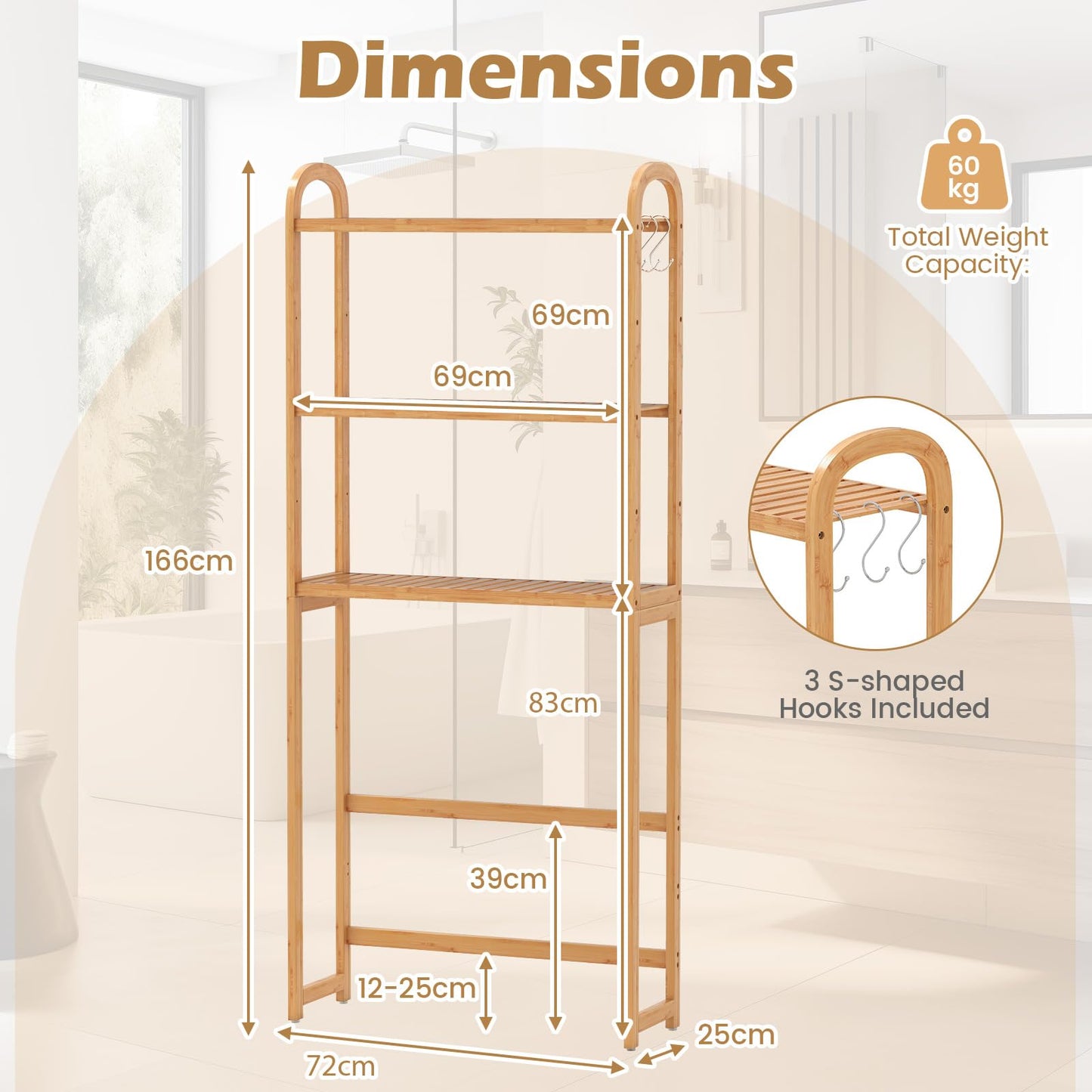 Over Toilet Storage Unit with 5 Position Shelves