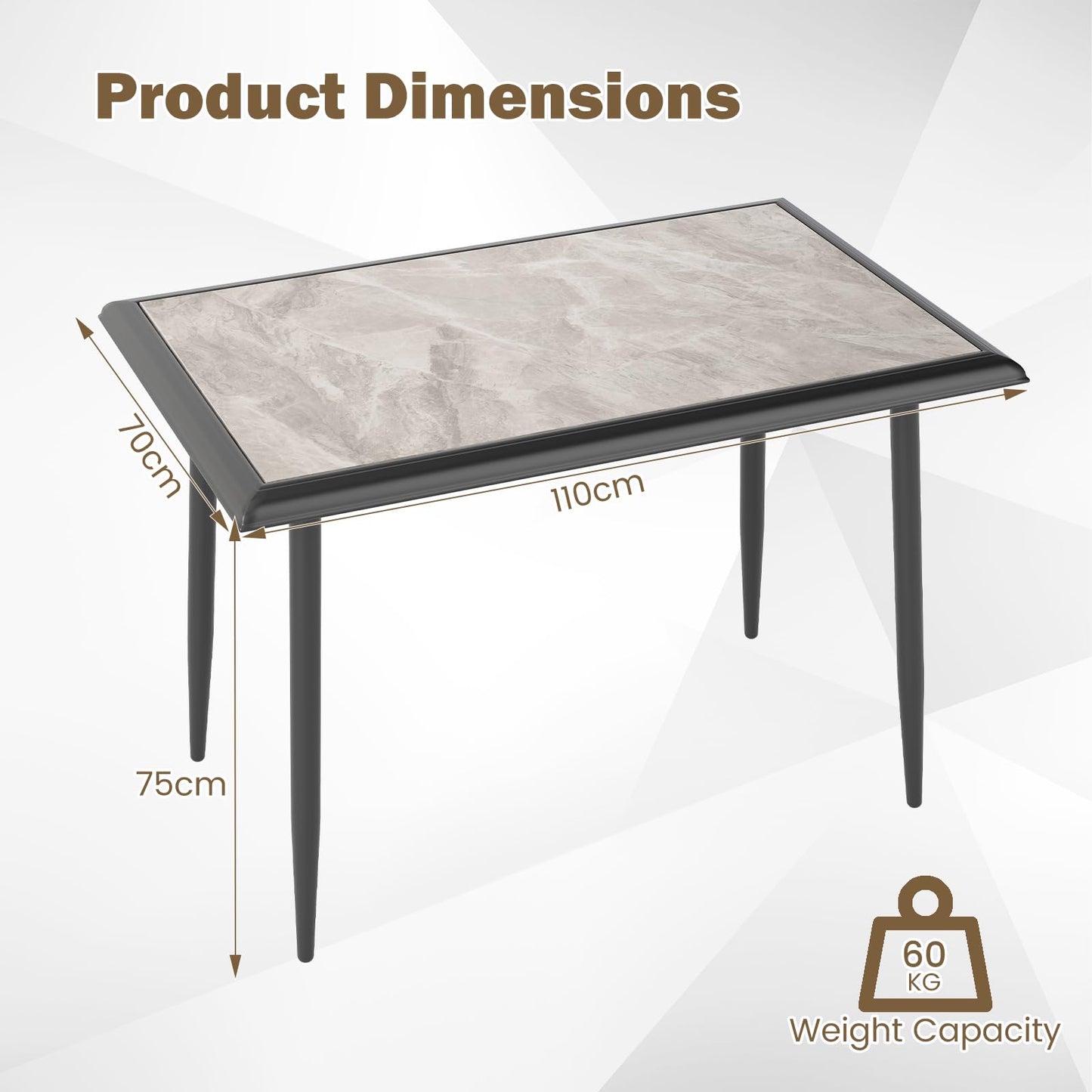 Giantex Dining Table 110 x 70cm Sintered Stone Rectangular Kitchen Tables with Faux Marble Tabletop
