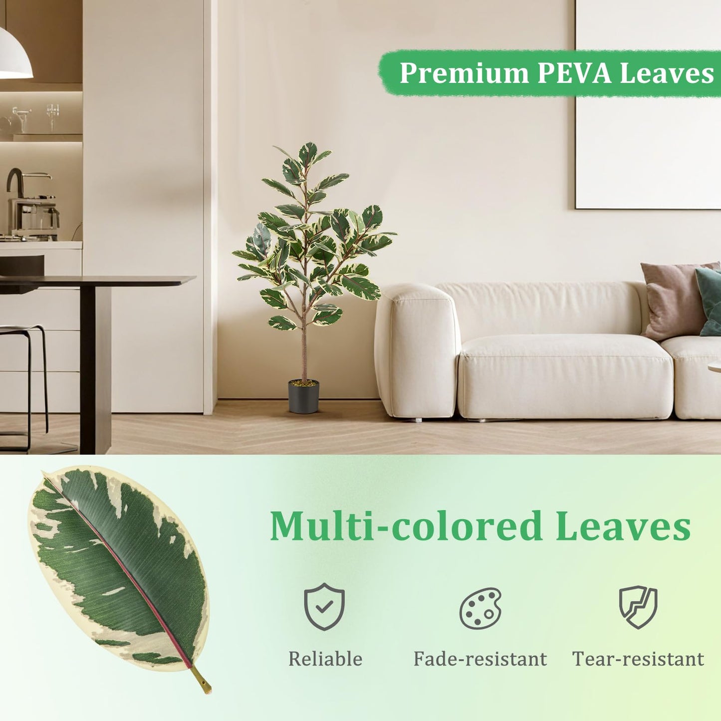2 Pack 130cm Tall Artificial Bird of Paradise Plant with 46 Multi colored PEVA Leaves