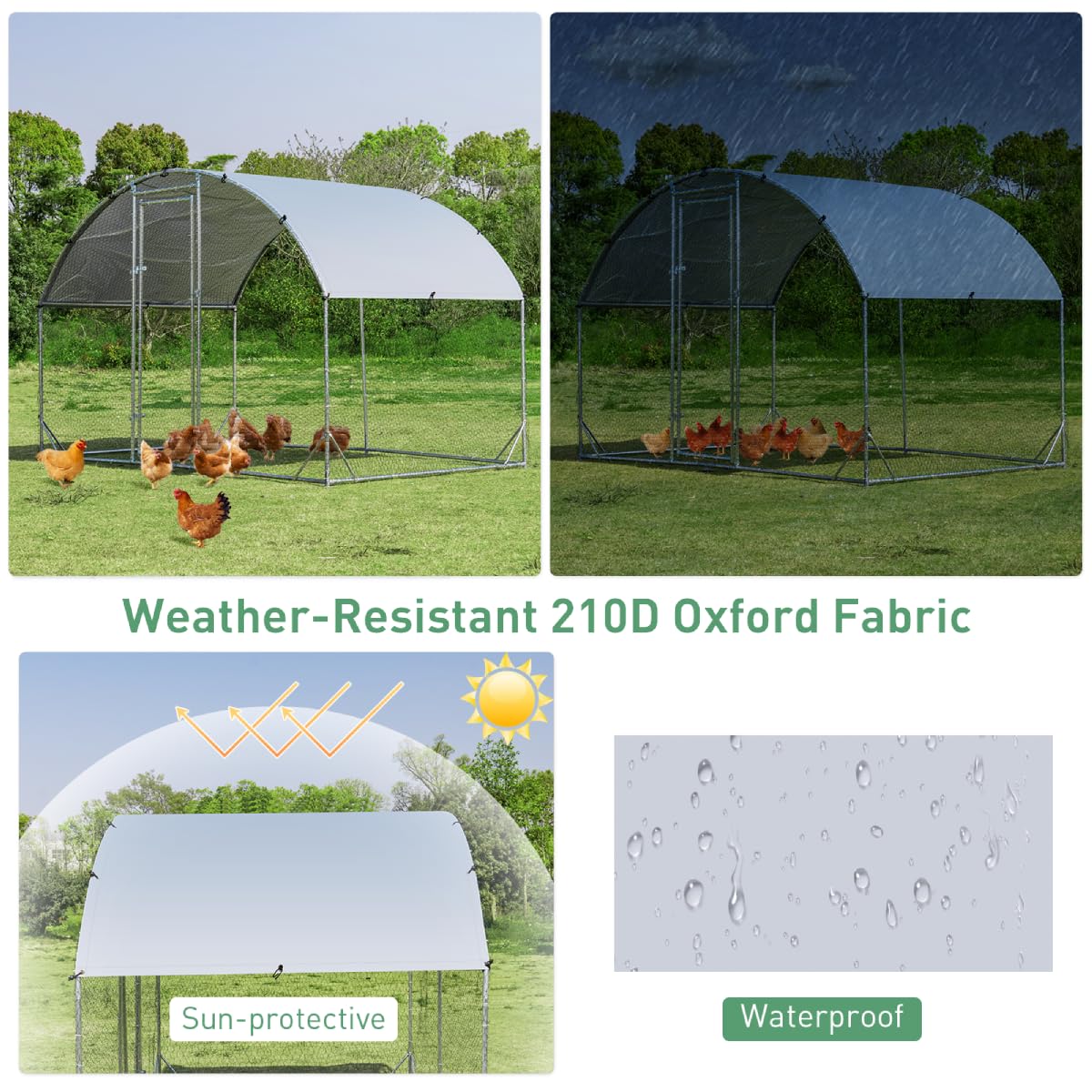 Round-Shaped Walk In Chicken Coop with Waterproof and Sun Protection Cover