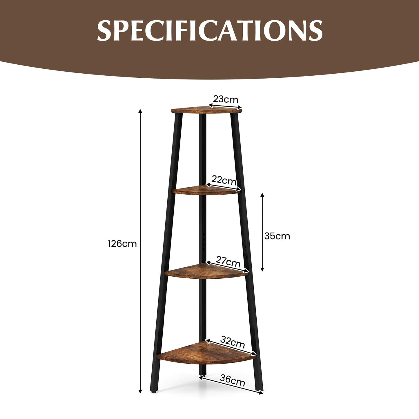 4-Tier Corner Ladder Shelf with Heavy-duty Metal Frame and Anti-toppling Device