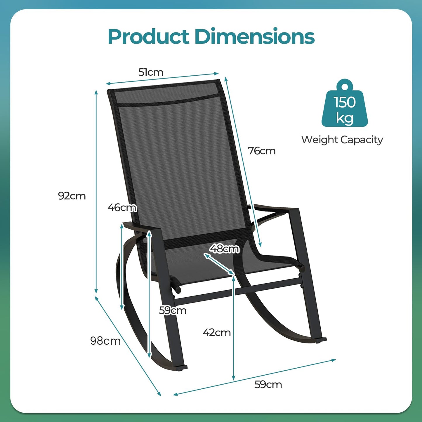 2 Pieces Outdoor Rocking Armchairs Relax Porch Rocker with Non-Slip Rubber Mats